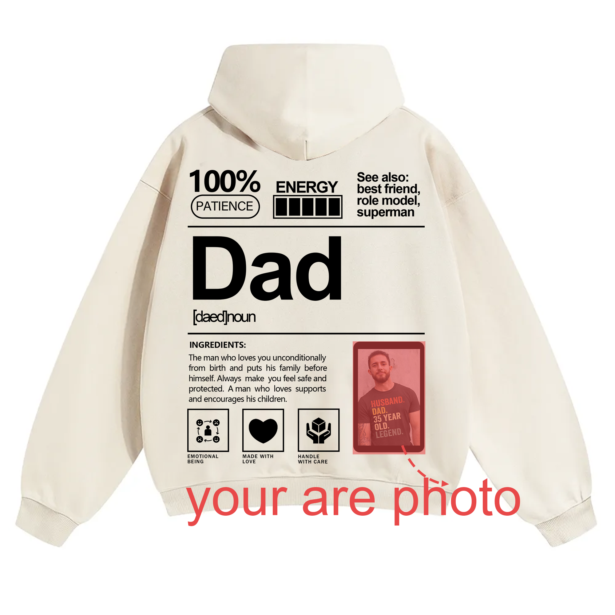 Addcustom Photo Dad Solid Color Hoodie