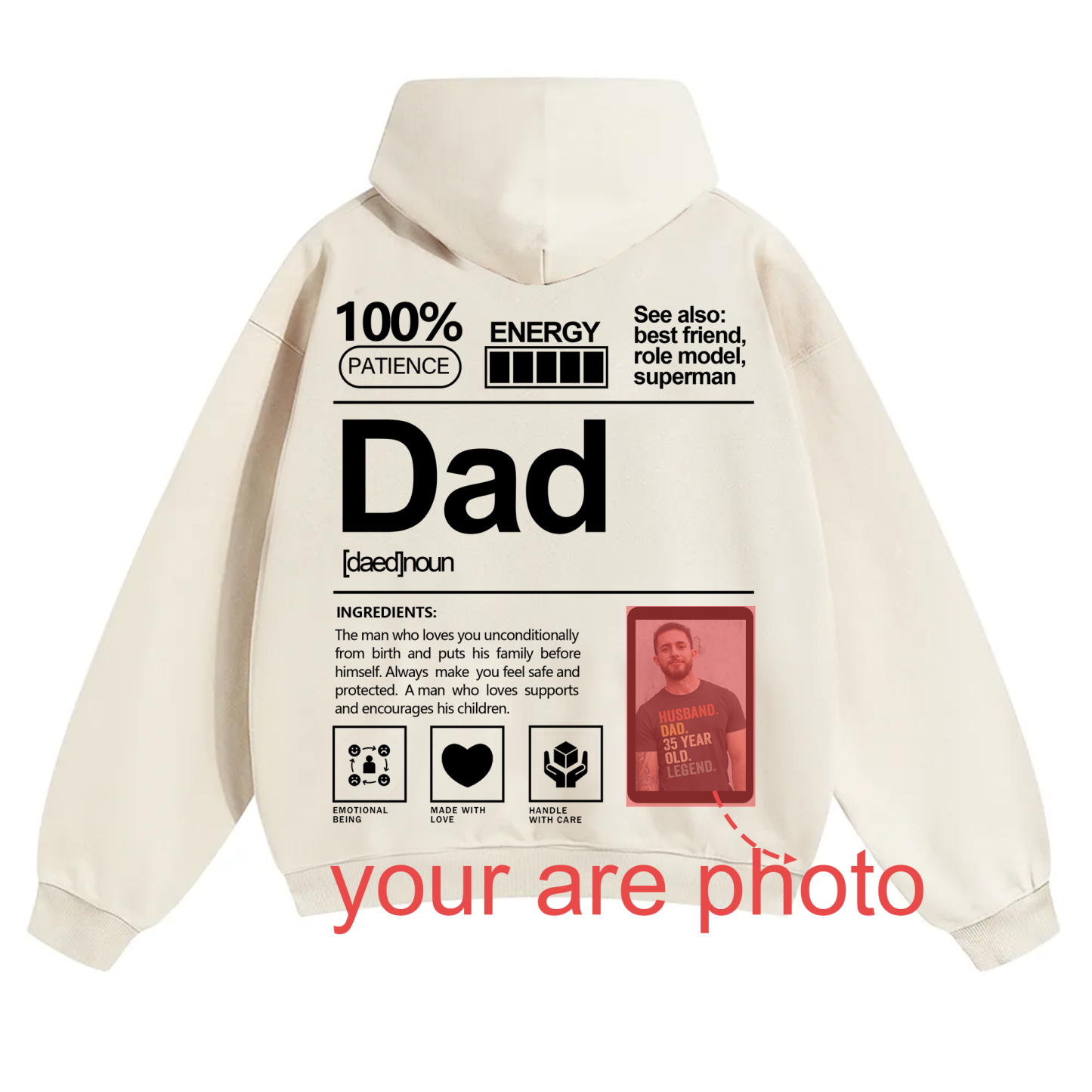 Addcustom Photo Dad Solid Color Hoodie