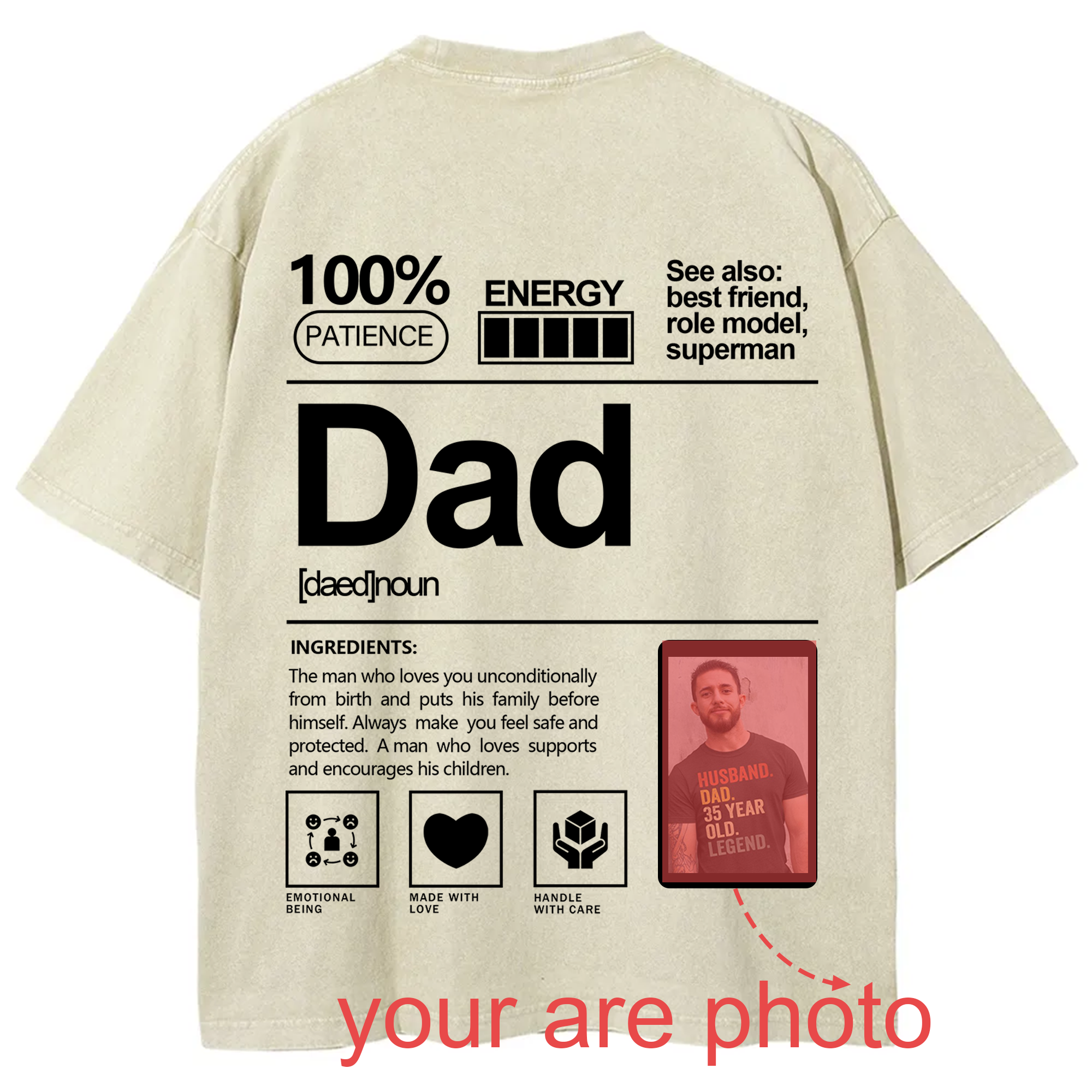 Addcustom Photo Dad Washed T-Shirt