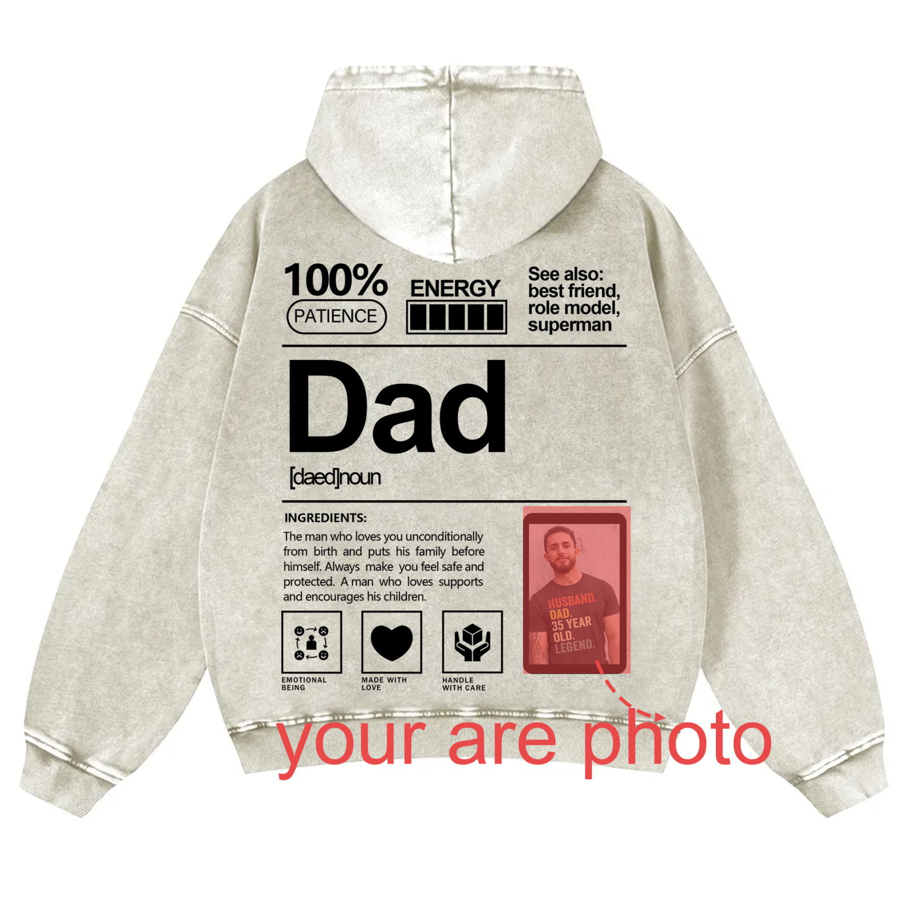 Addcustom Photo Dad Vintage Washed Hoodie