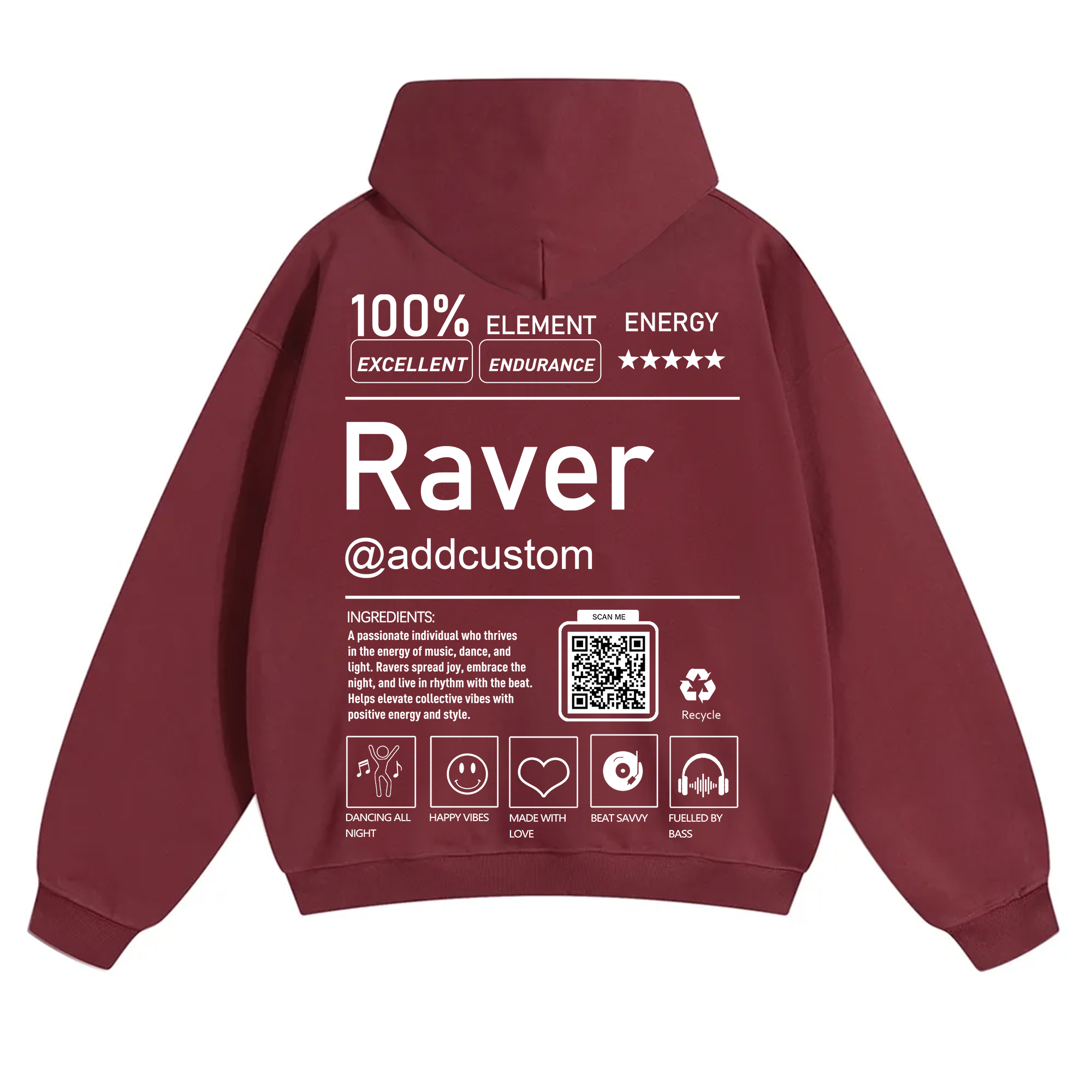 Addcustom QR Code Raver Solid Color Hoodie wearishow