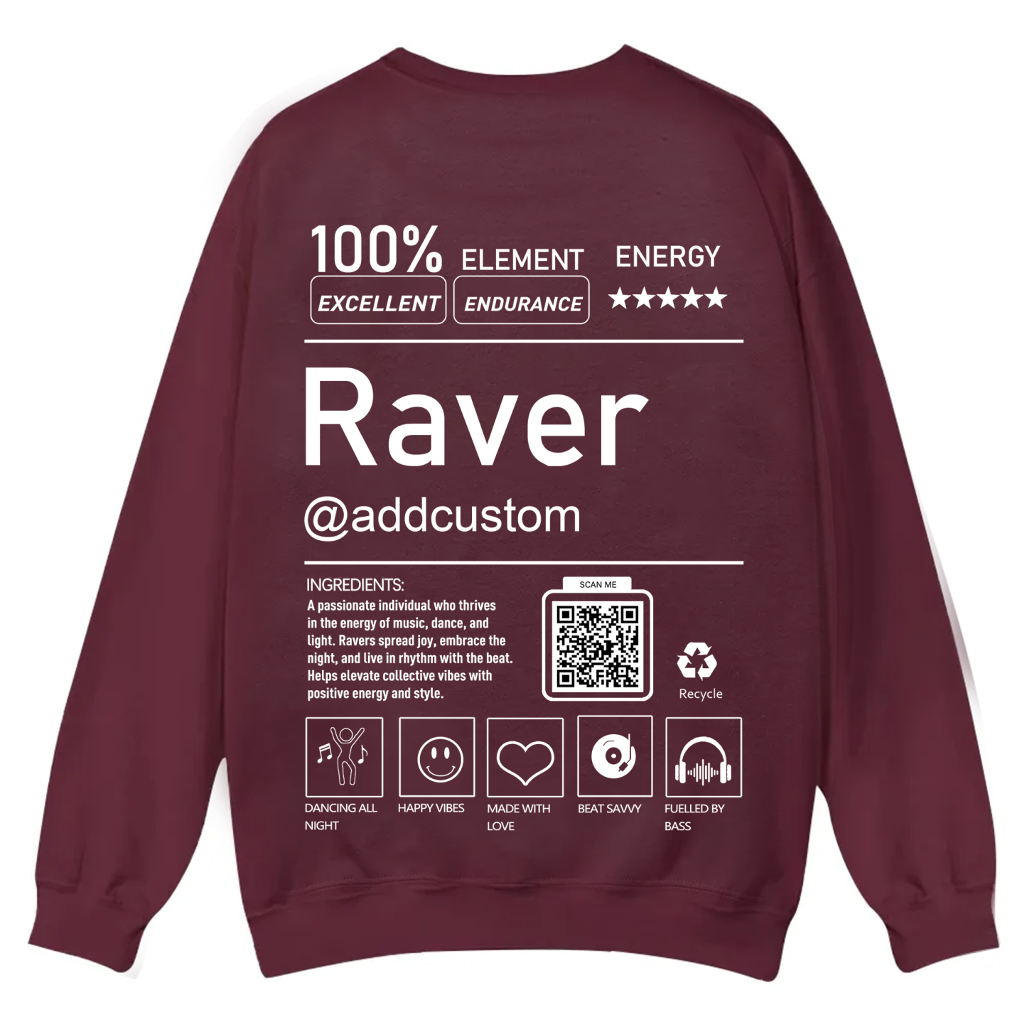 Addcustom QR Code Raver Casual Crewneck Sweatshirt wearishow