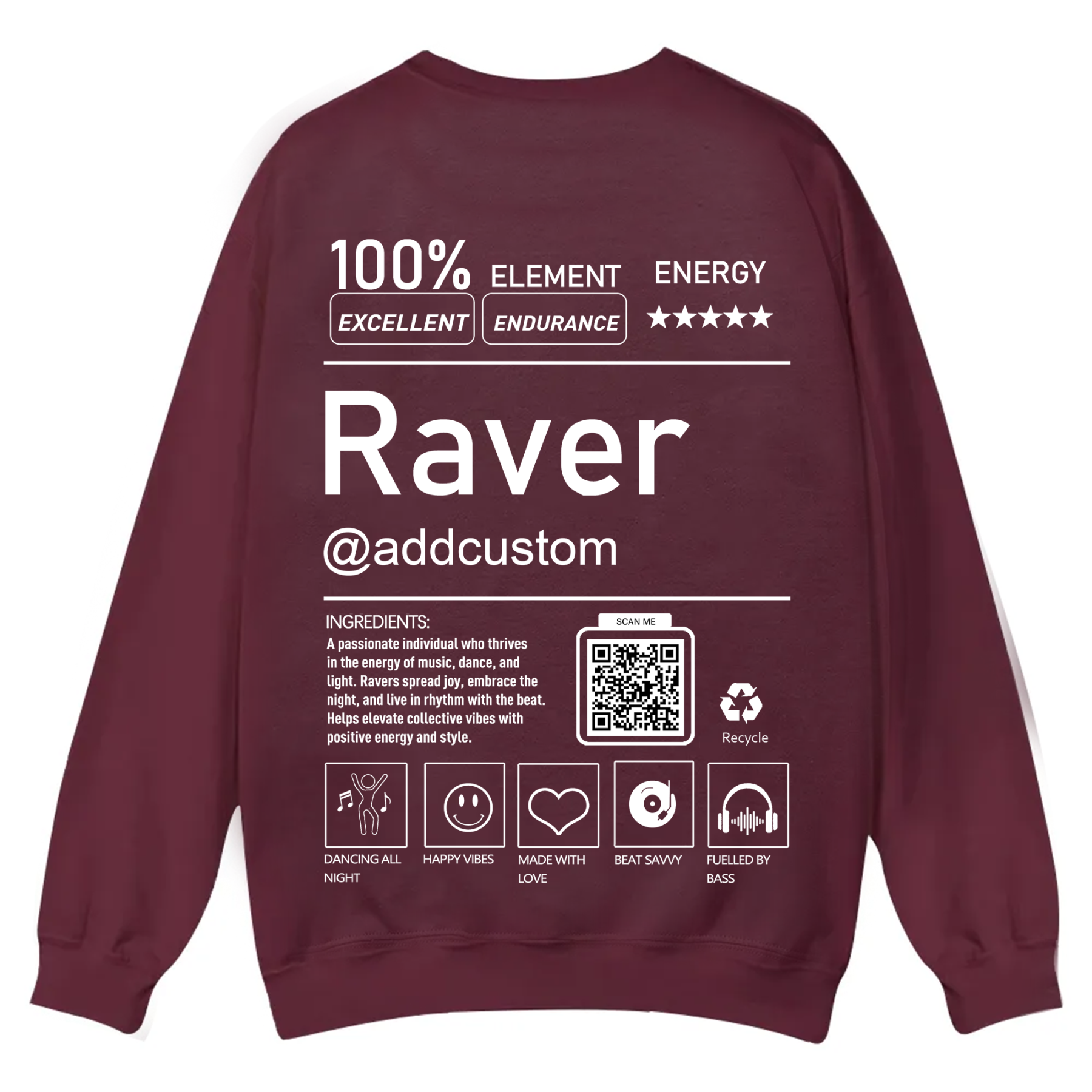 Addcustom QR Code Raver Casual Crewneck Sweatshirt wearishow