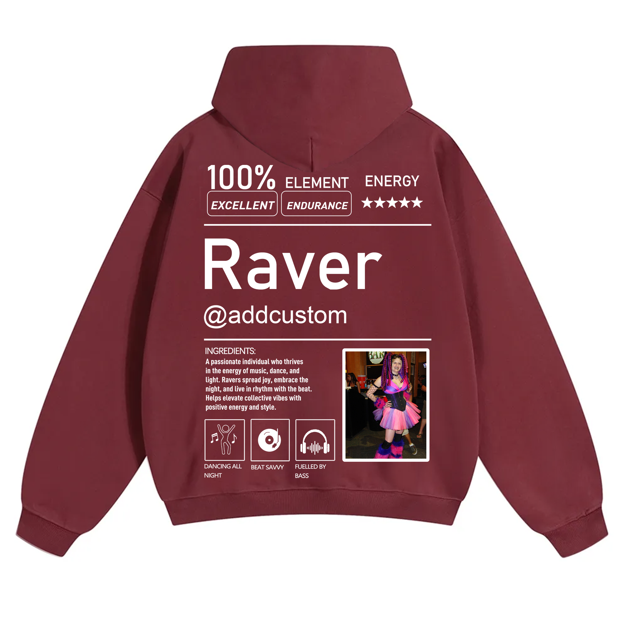 Addcustom Photo Raver Solid Color Hoodie wearishow