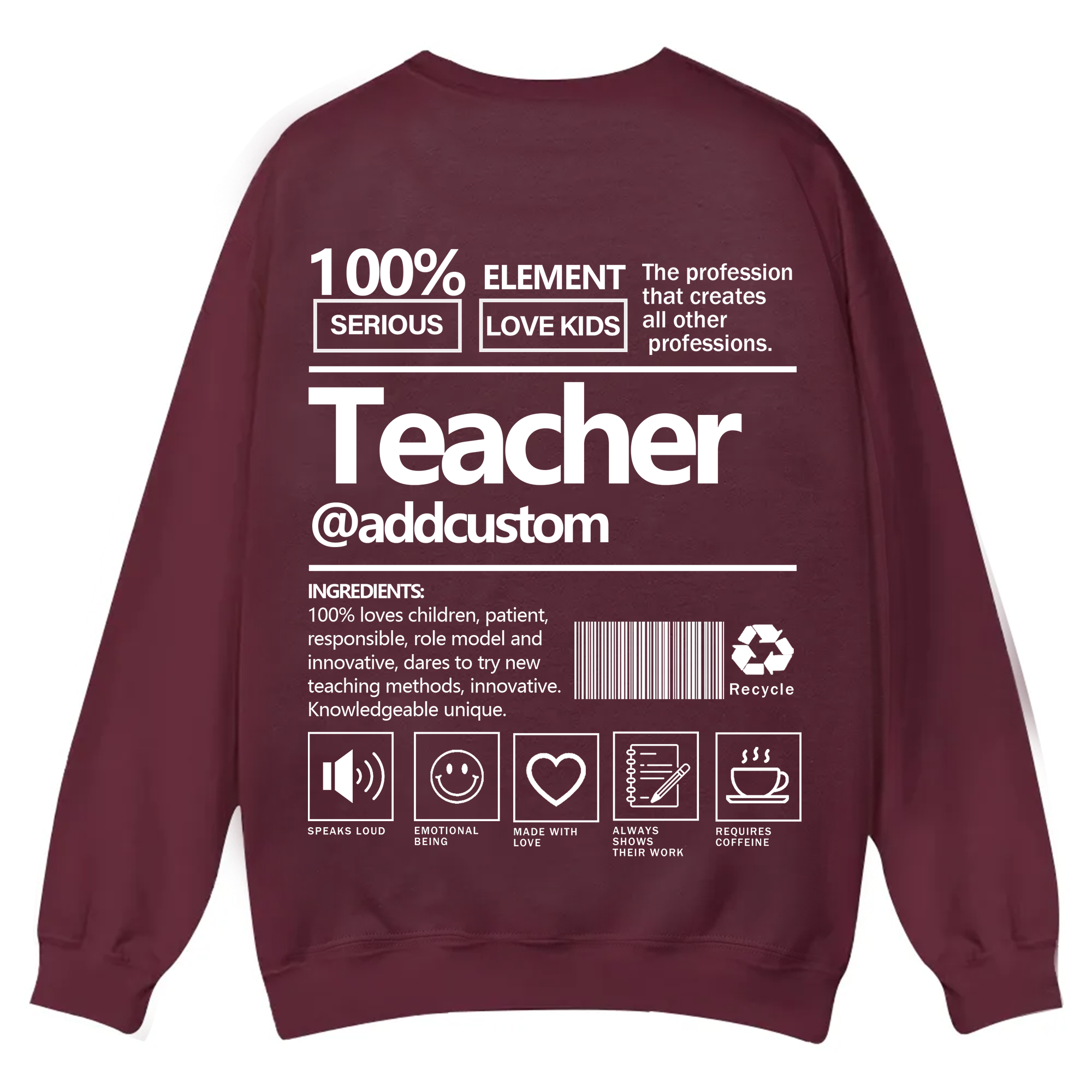 Teacher Addcustom Casual Crewneck Sweatshirt wearishow