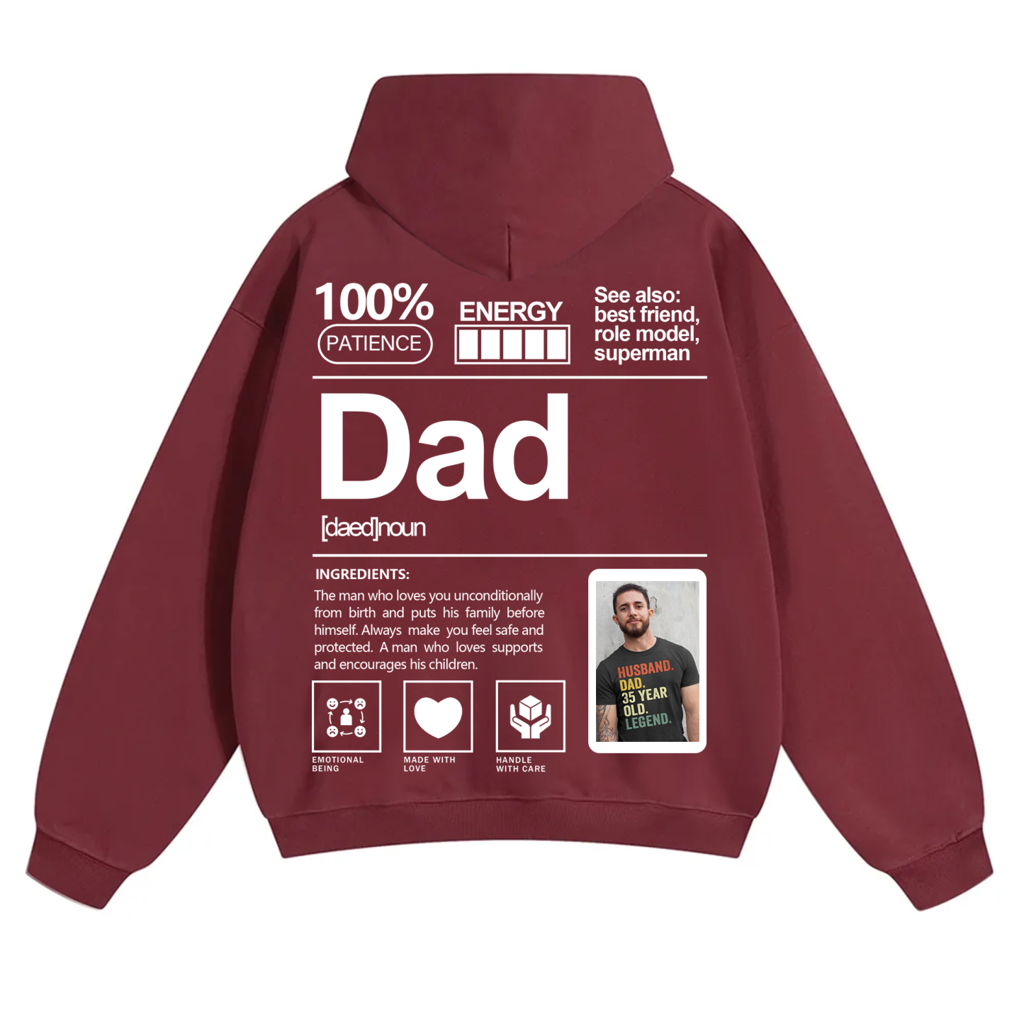 Addcustom Photo Dad Solid Color Hoodie