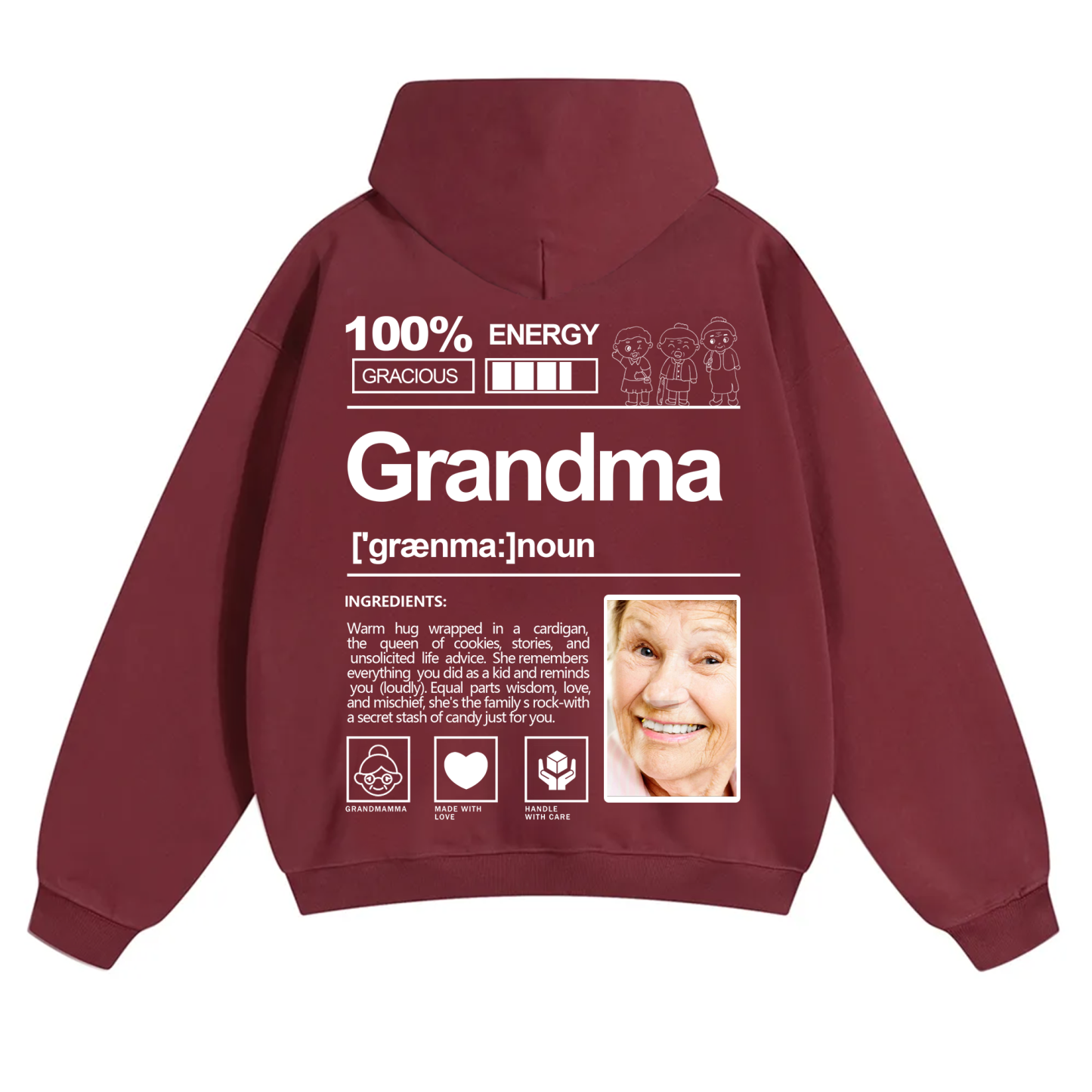 Addcustom Photo Grandma Solid Color Hoodie