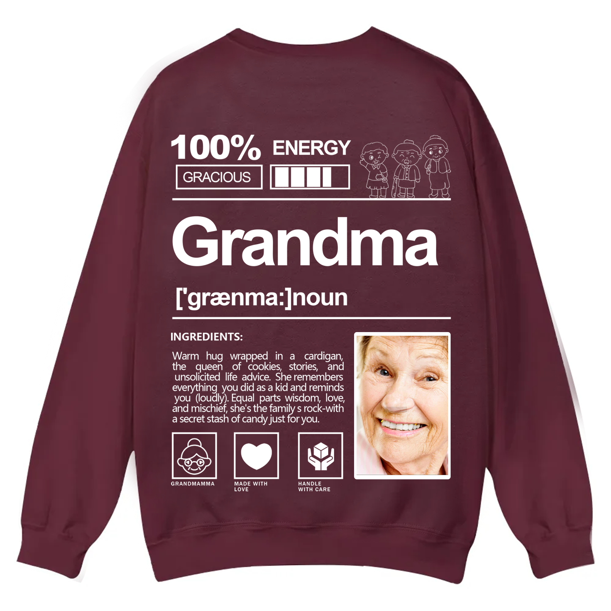 Addcustom  Photo Grandma Casual Crewneck Sweatshirt