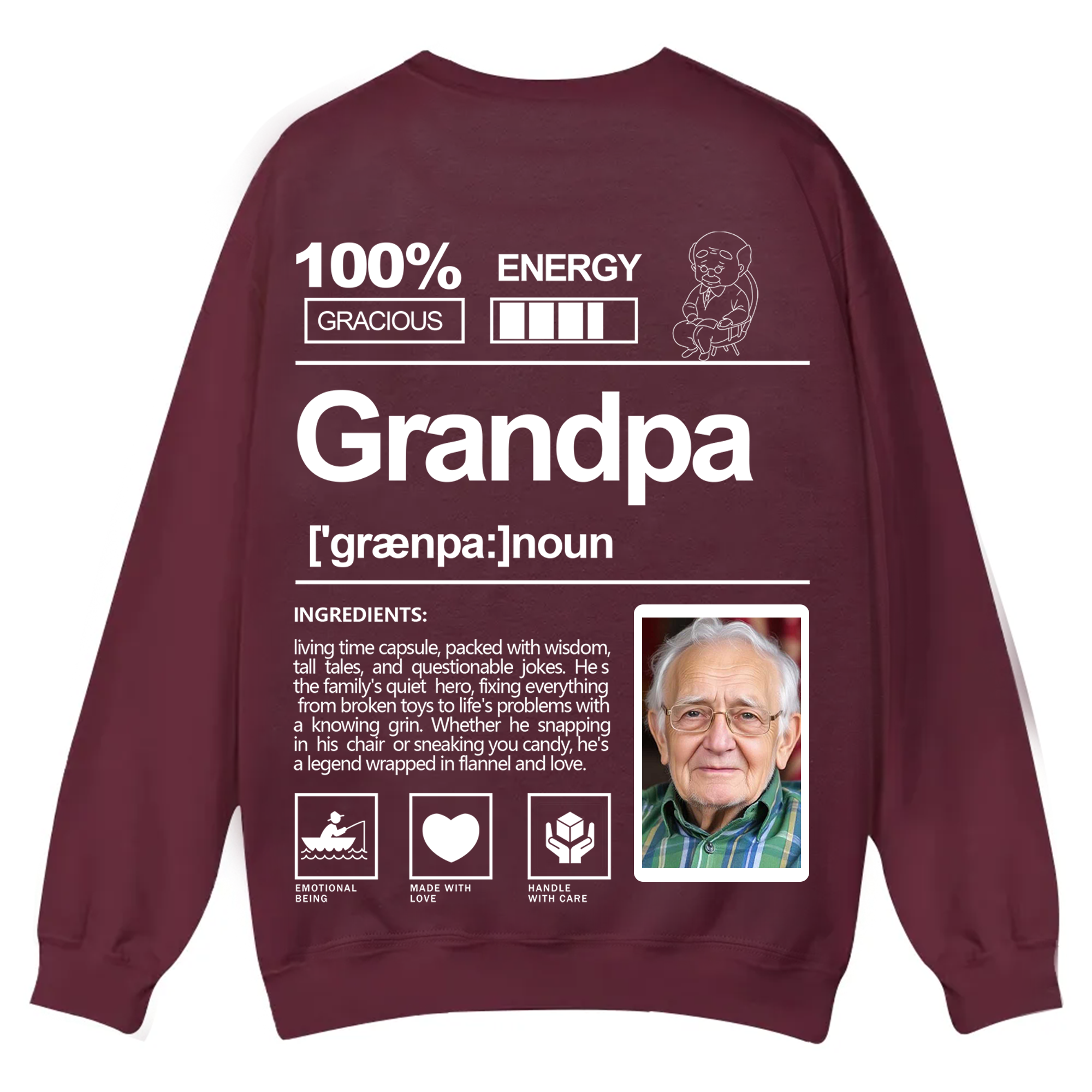 Addcustom  Photo Grandpa Casual Crewneck Sweatshirt