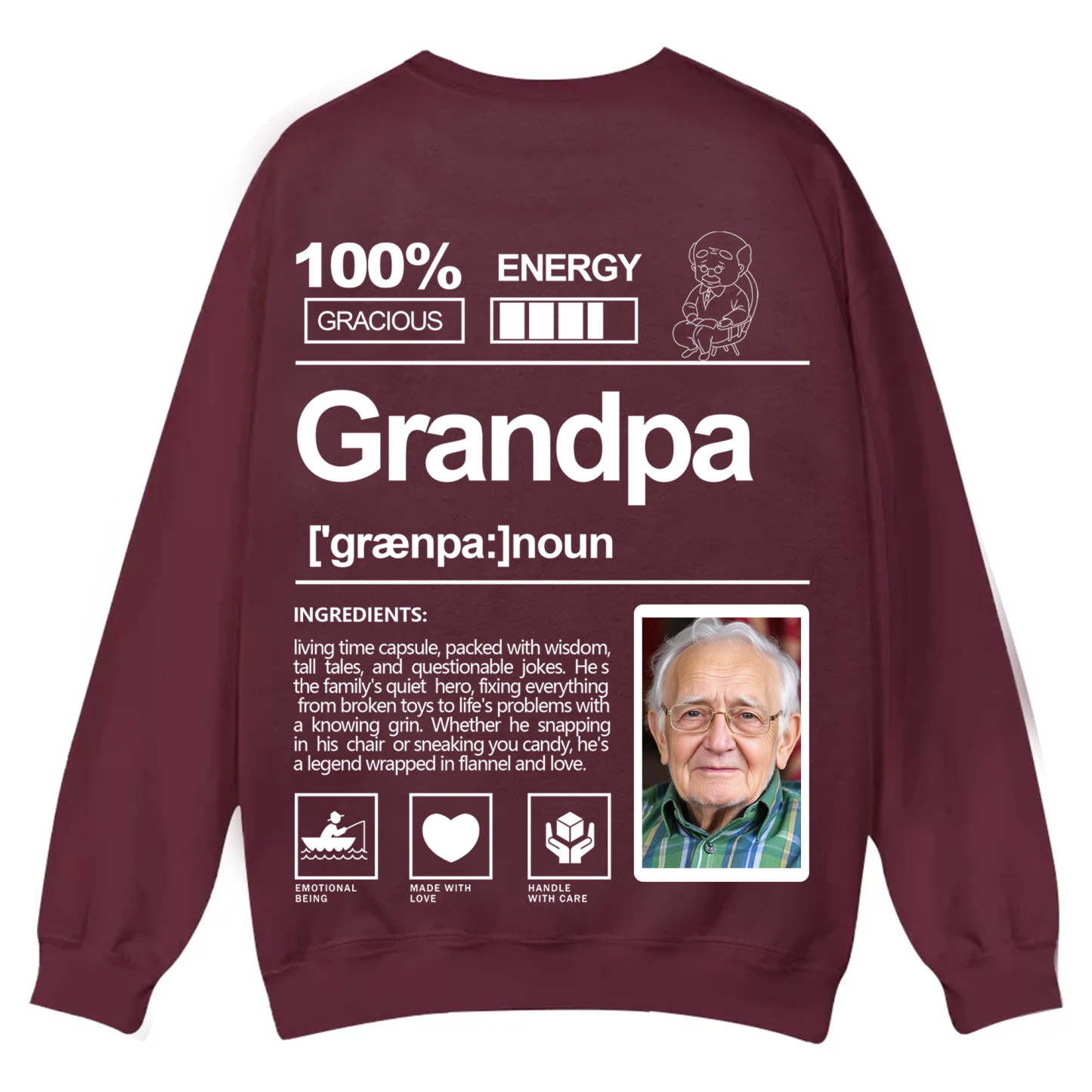 Addcustom  Photo Grandpa Casual Crewneck Sweatshirt