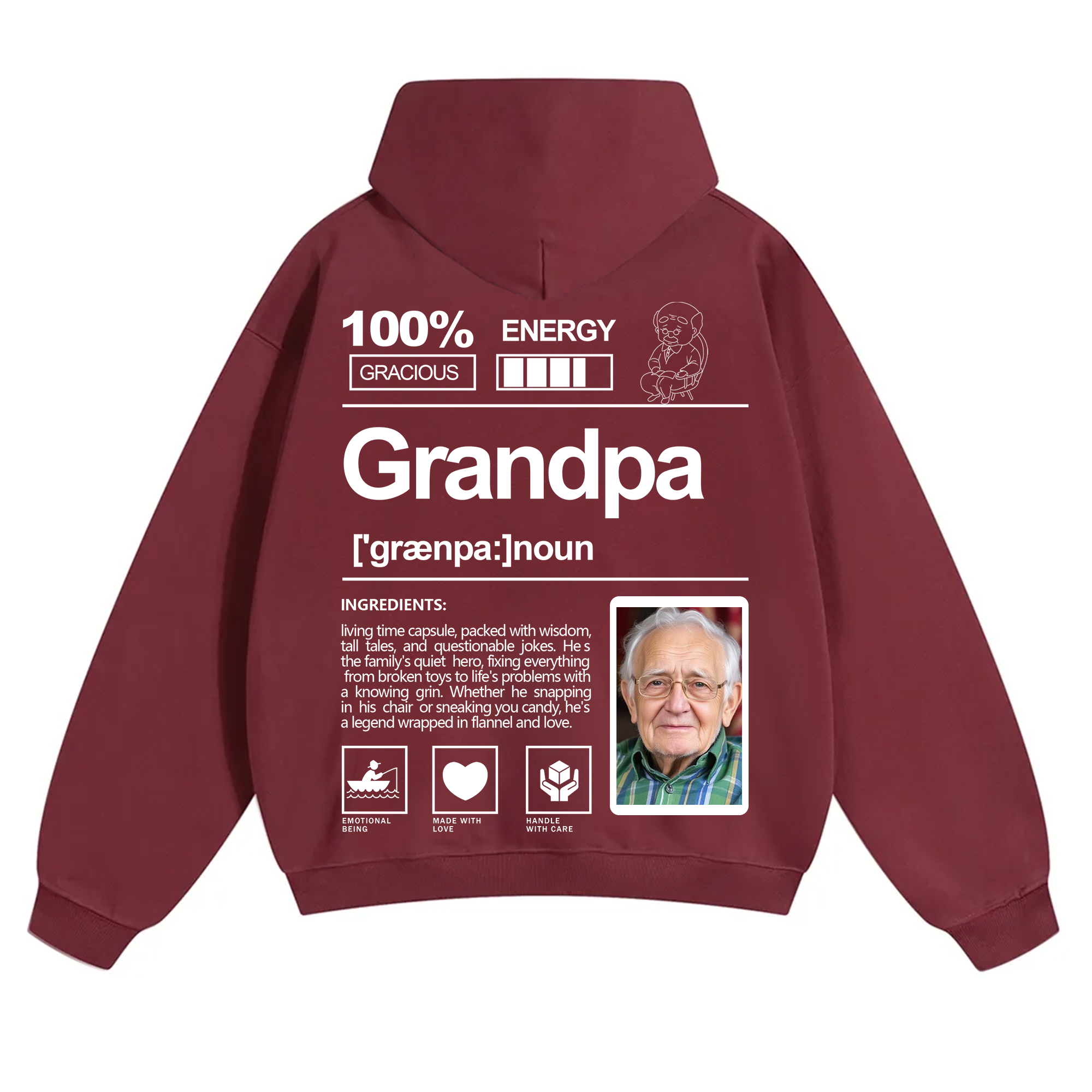 Addcustom Photo Grandpa Solid Color Hoodie