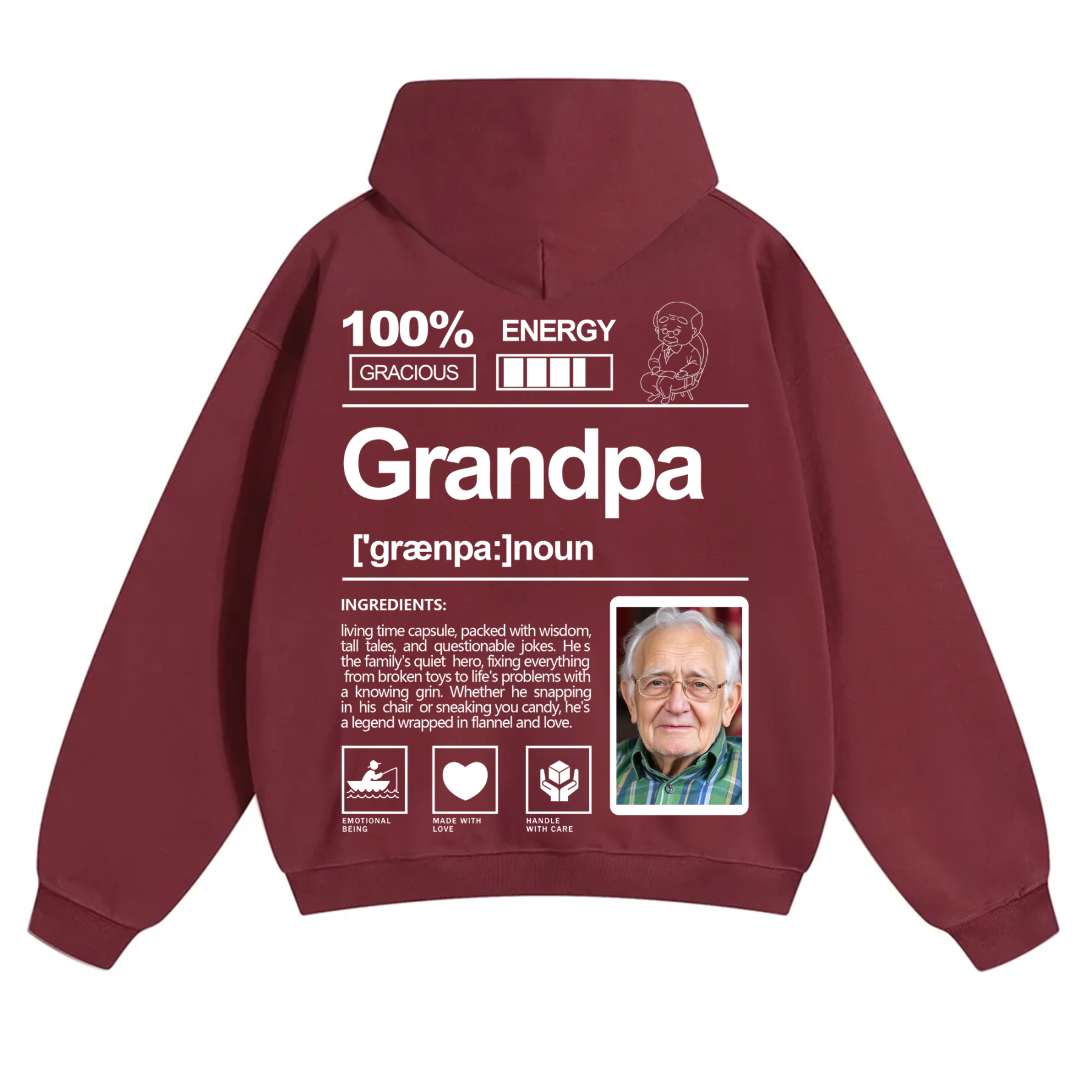 Addcustom Photo Grandpa Solid Color Hoodie