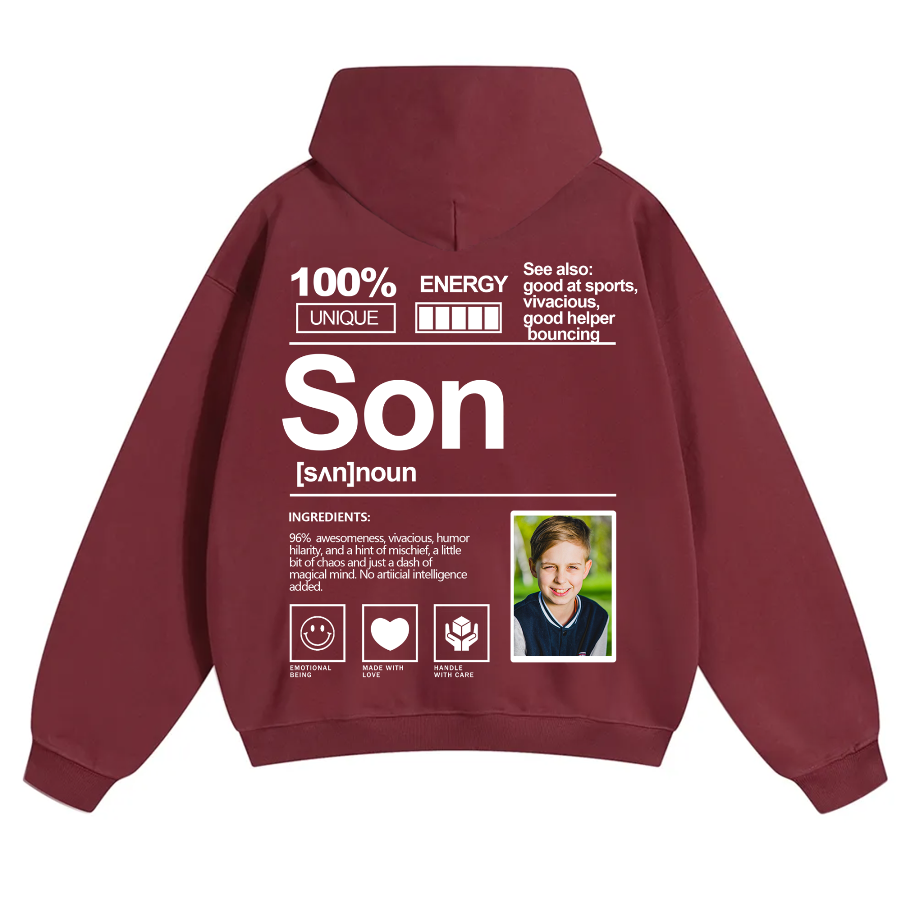 Addcustom Photo Son Solid Color Hoodie