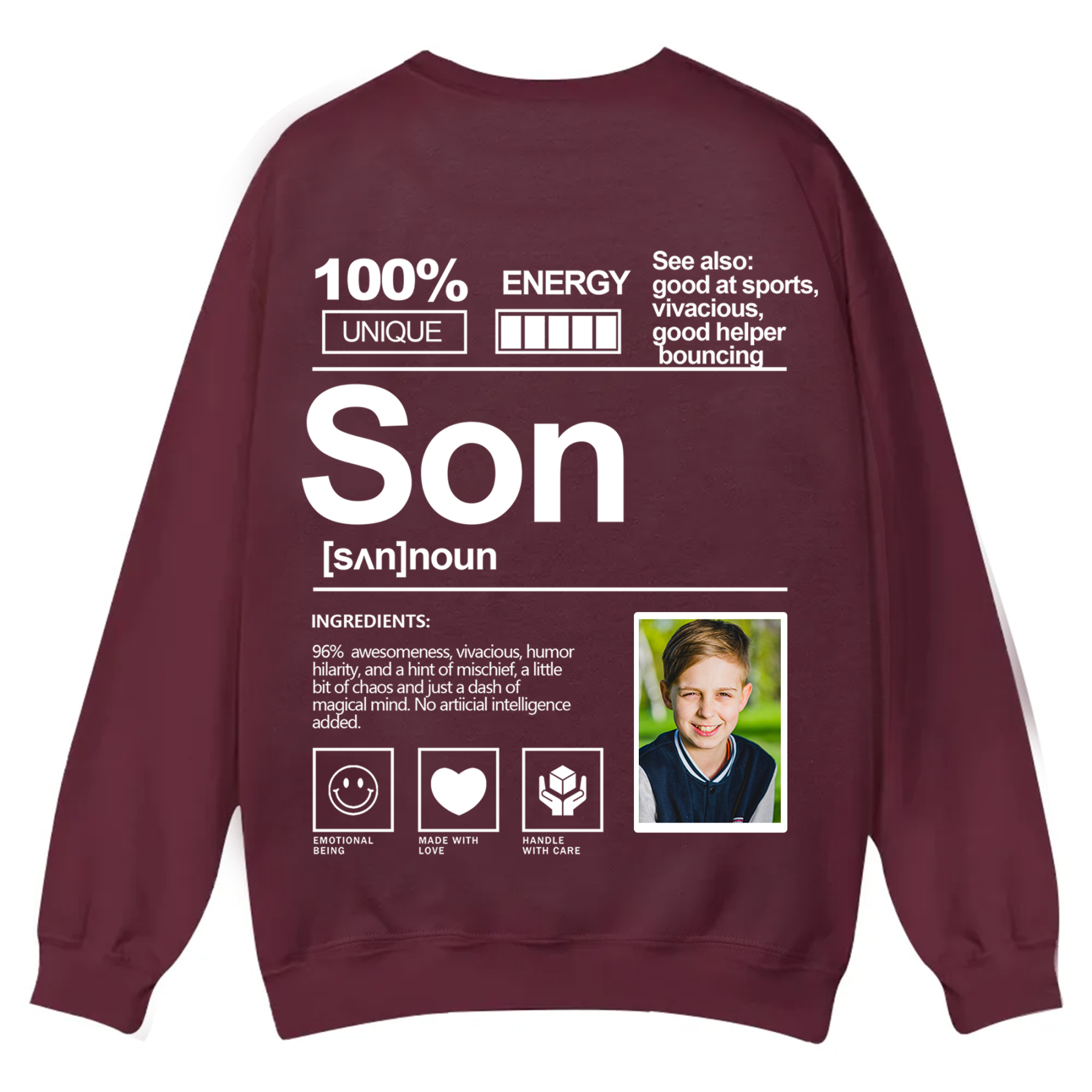 Addcustom  Photo Son Casual Crewneck Sweatshirt