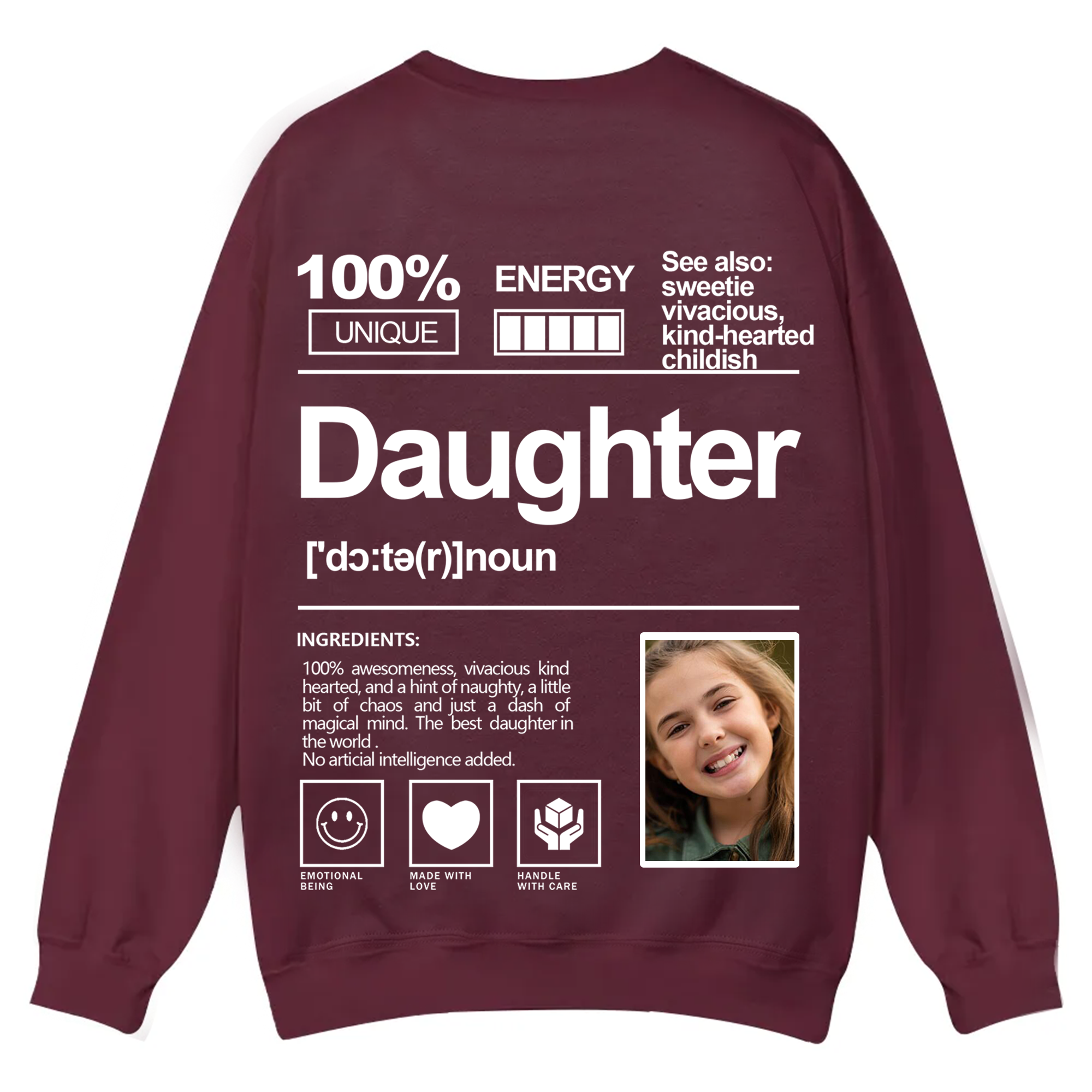 Addcustom  Photo Daughter Casual Crewneck Sweatshirt