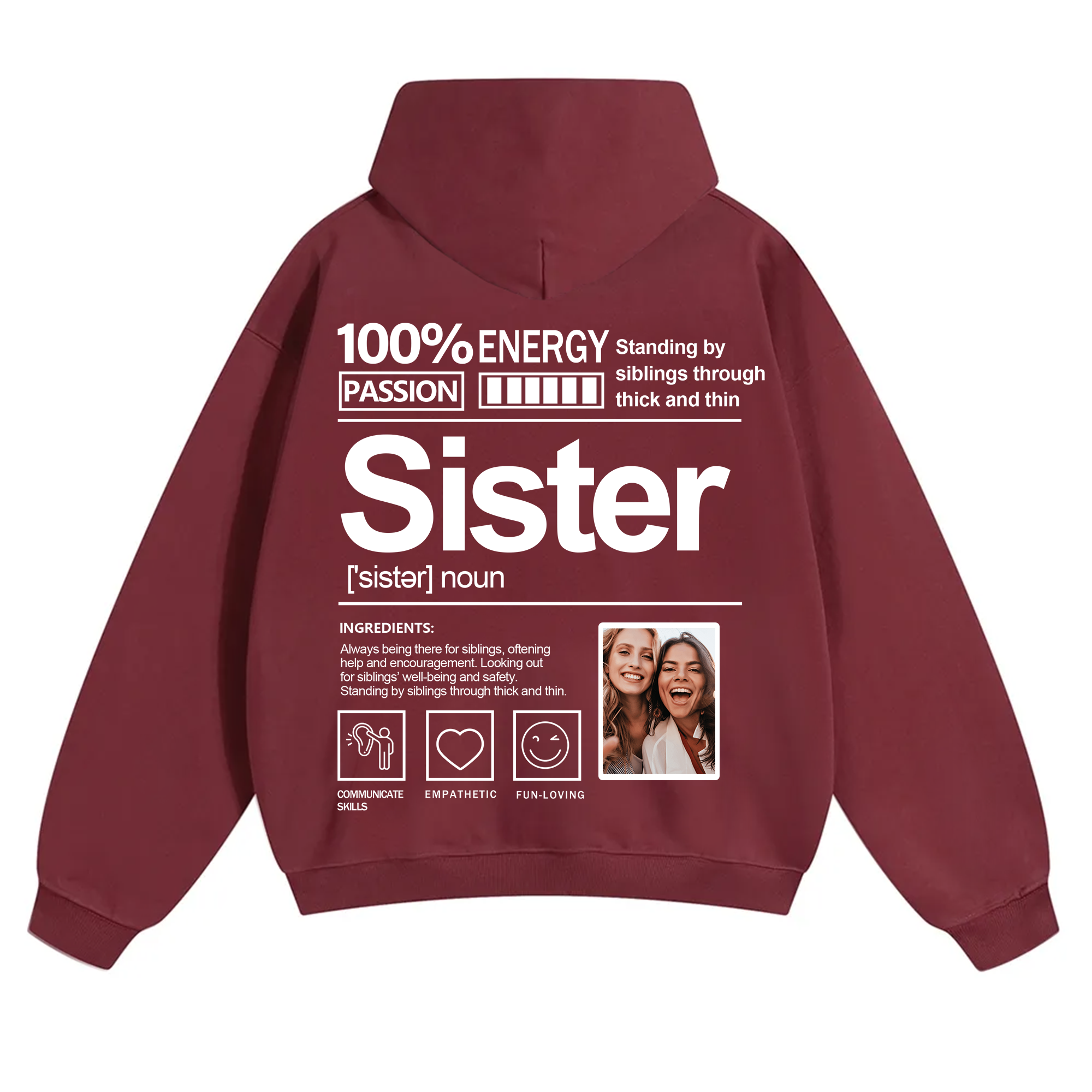 Addcustom Photo Sister Solid Color Hoodie