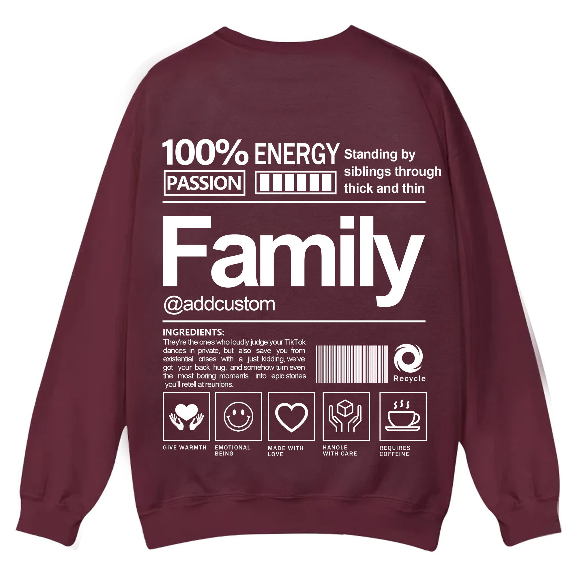 Family Addcustom Casual Crewneck Sweatshirt