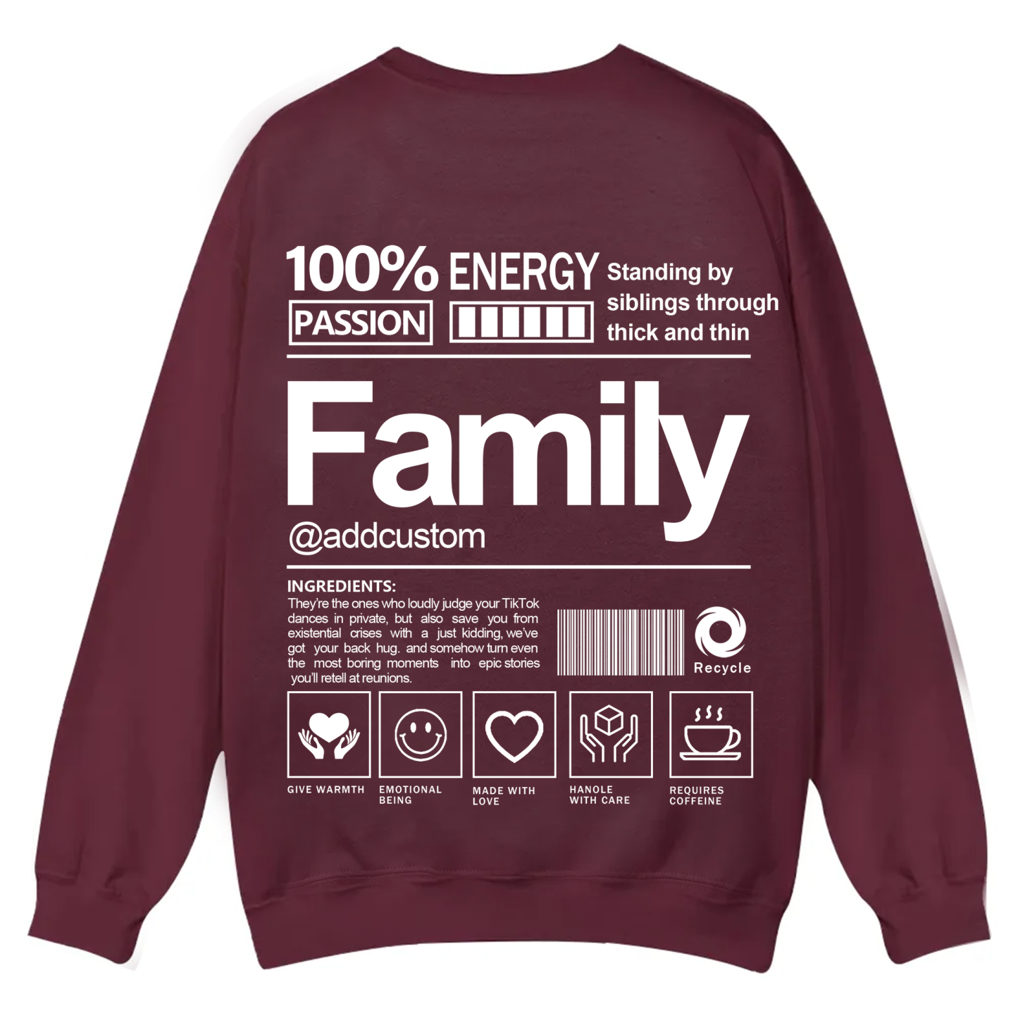 Family Addcustom Casual Crewneck Sweatshirt
