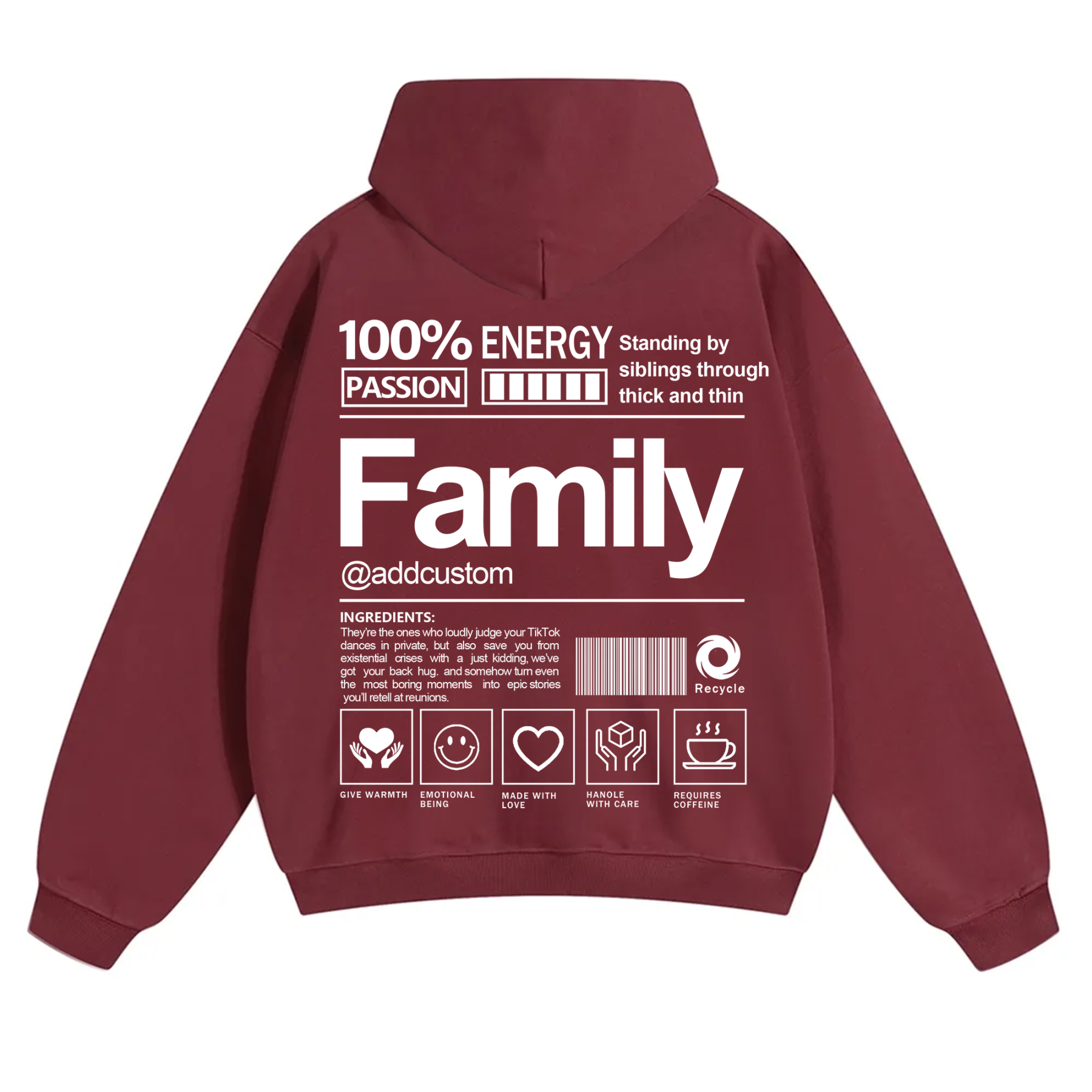 Family Addcustom Solid Color Hoodie