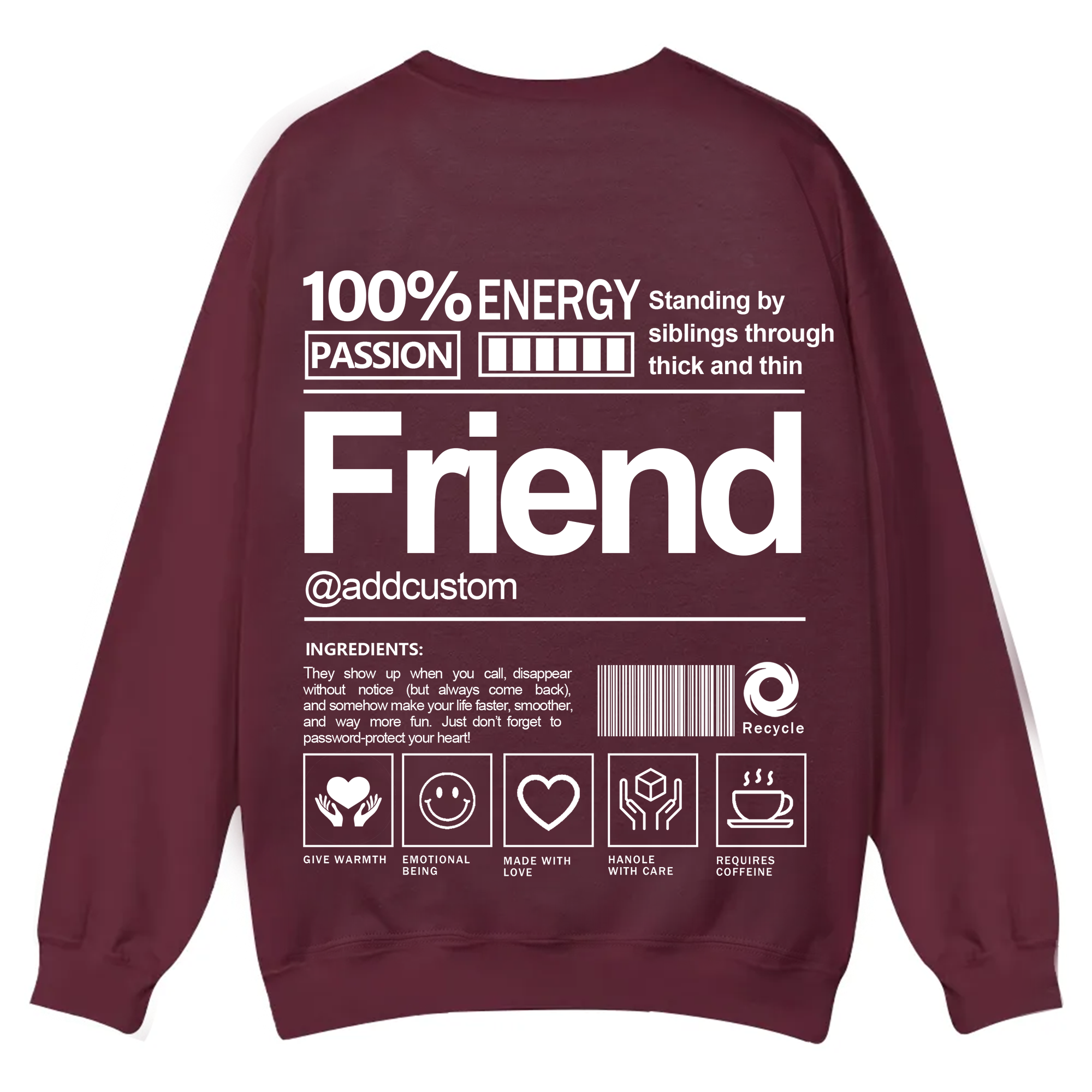 Friend Addcustom Casual Crewneck Sweatshirt