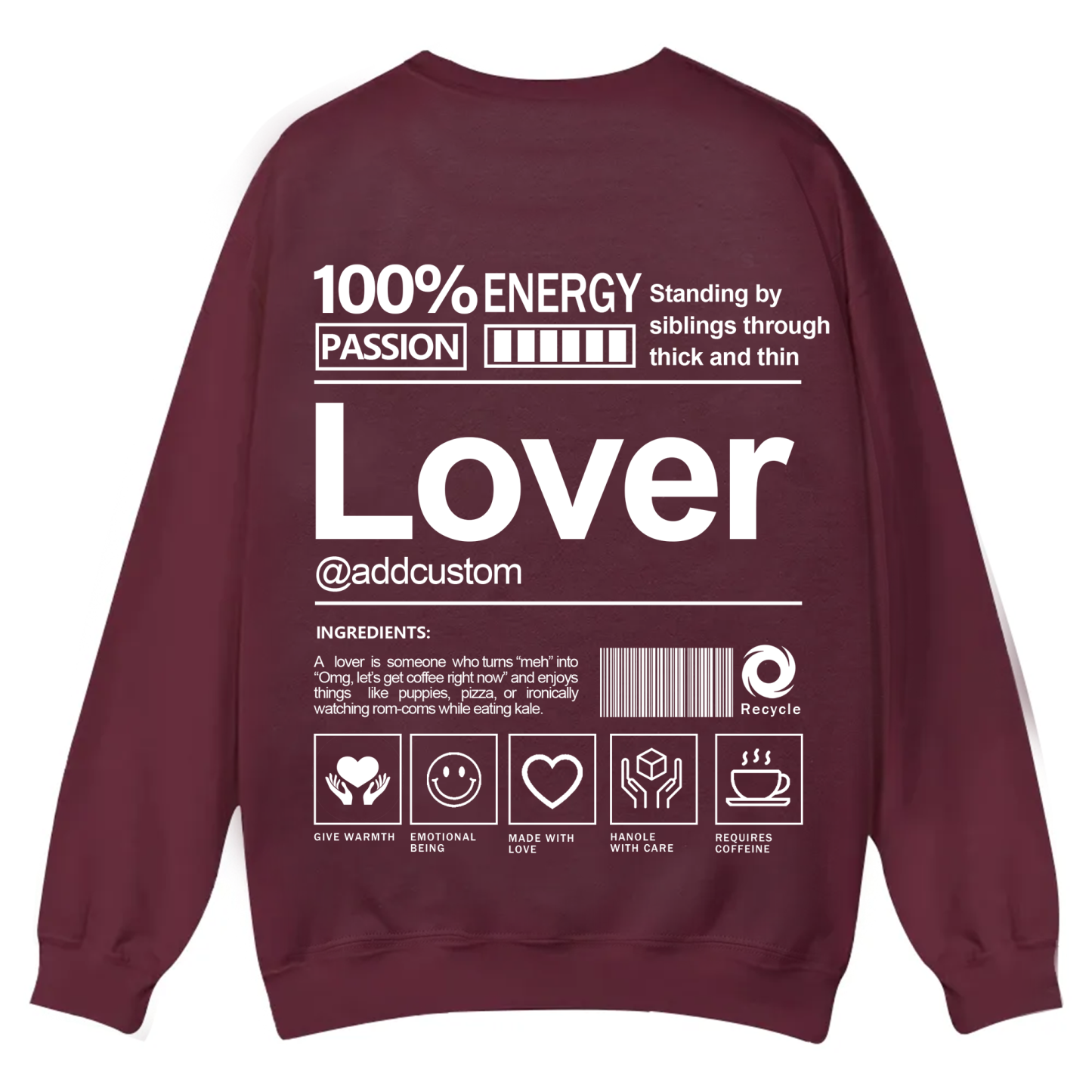 Lover Addcustom Casual Crewneck Sweatshirt