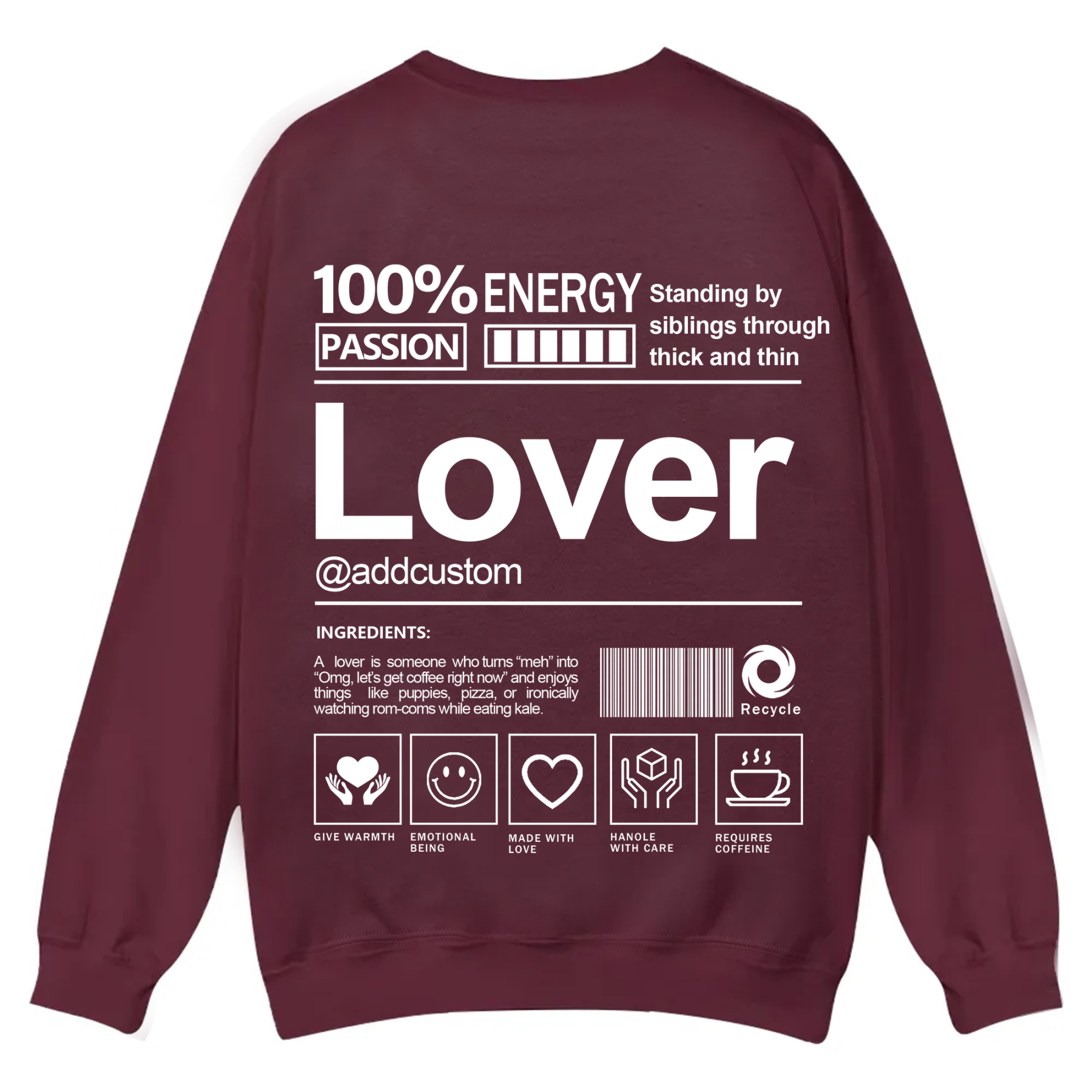 Lover Addcustom Casual Crewneck Sweatshirt