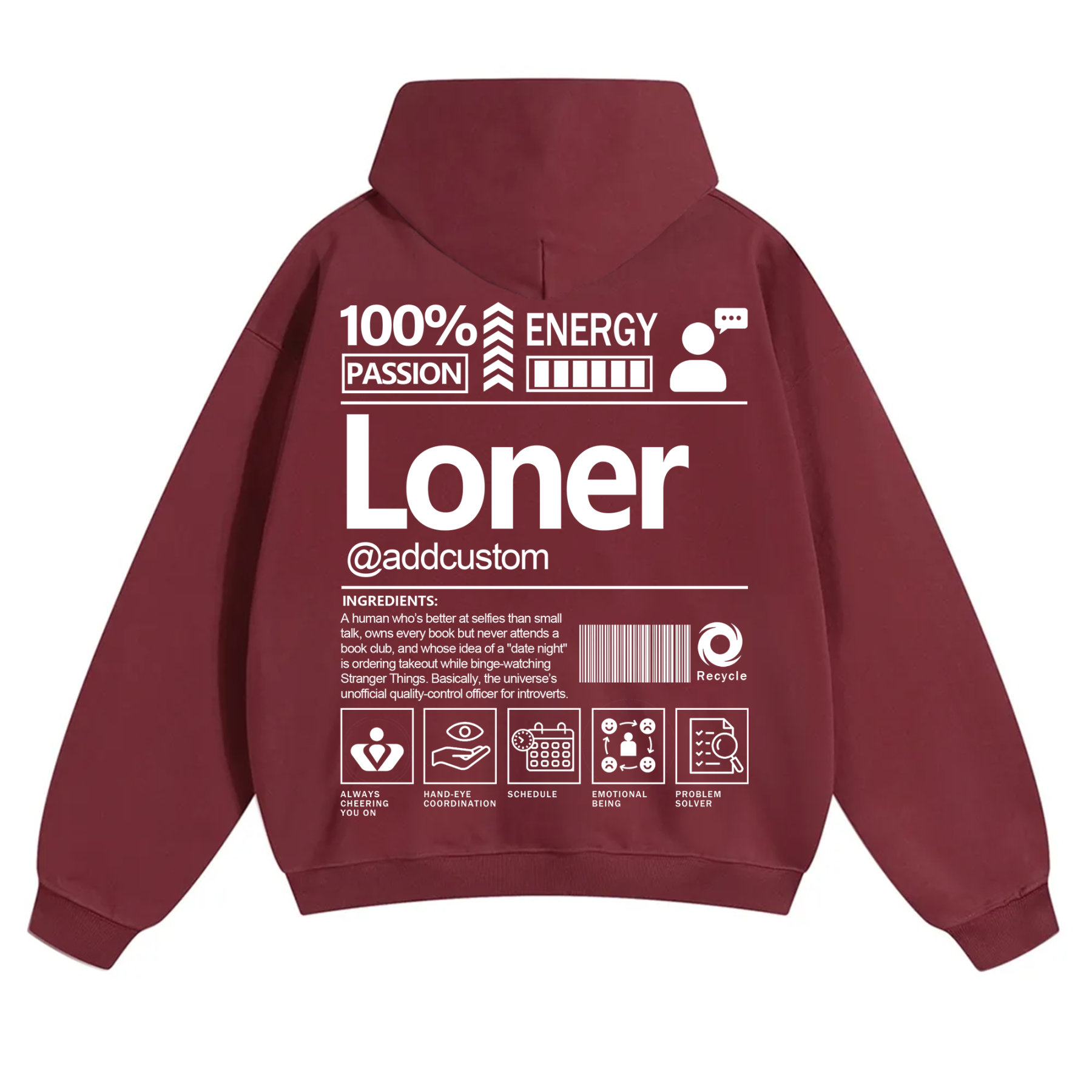 Loner  Addcustom Unisex Fit Solid Color Hoodie
