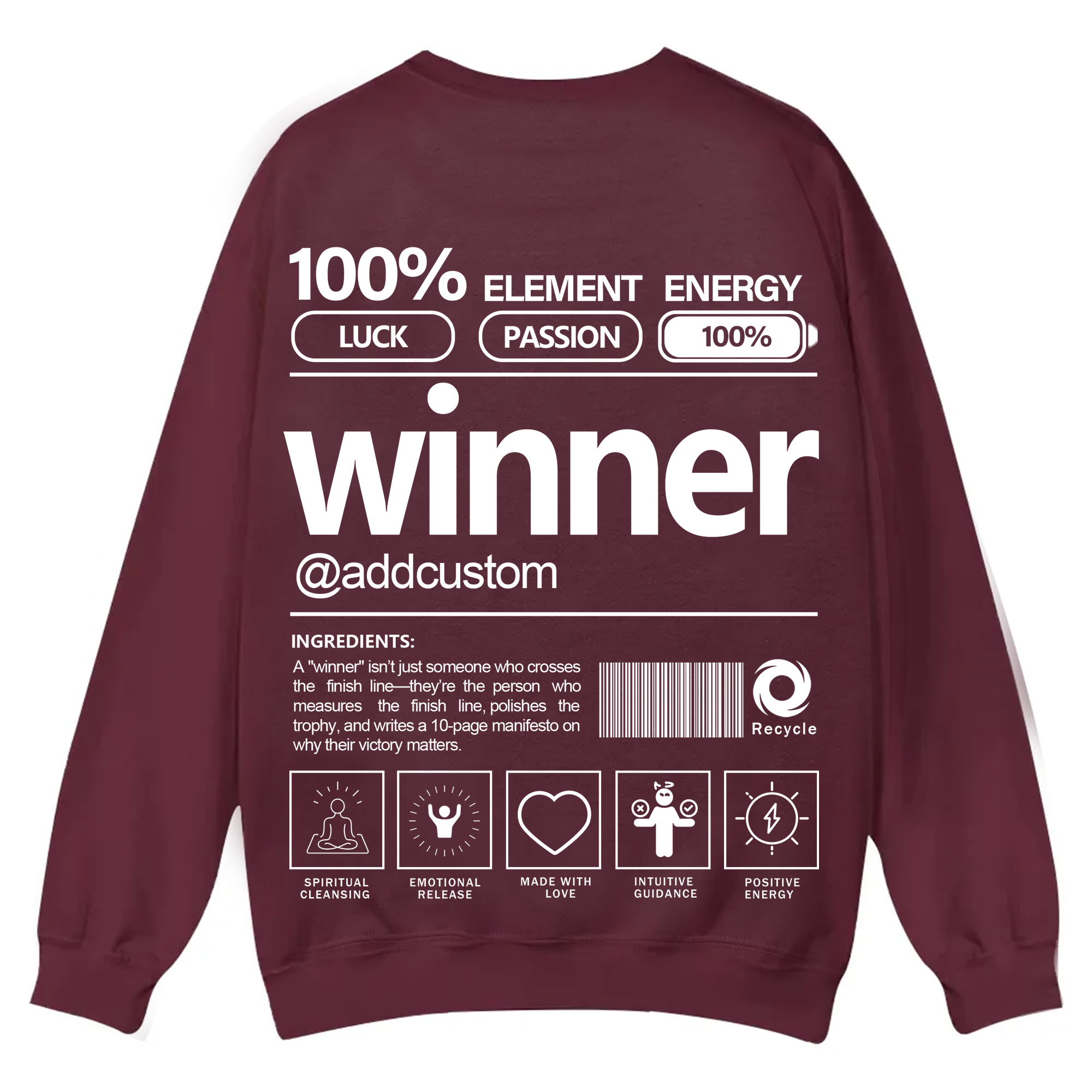 Winner Addcustom Unisex Fit Casual Crewneck Sweatshirt