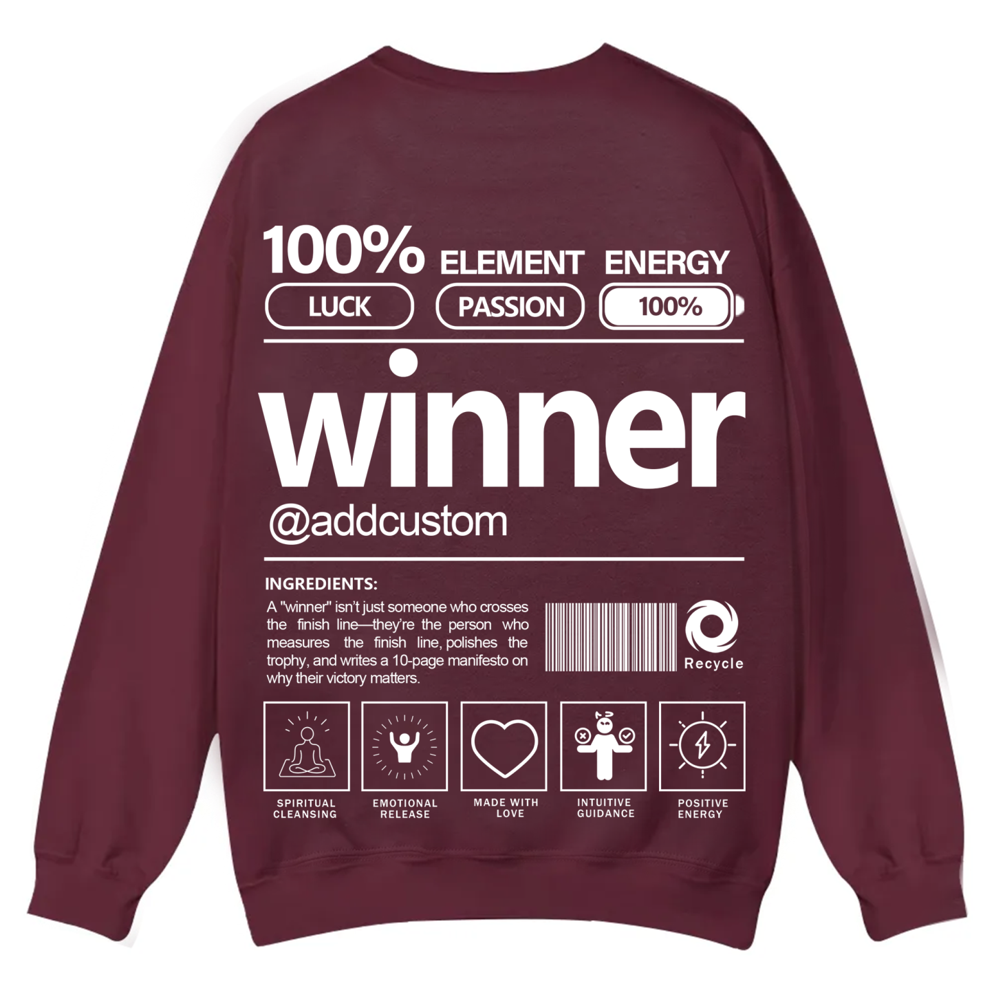 Winner Addcustom Unisex Fit Casual Crewneck Sweatshirt