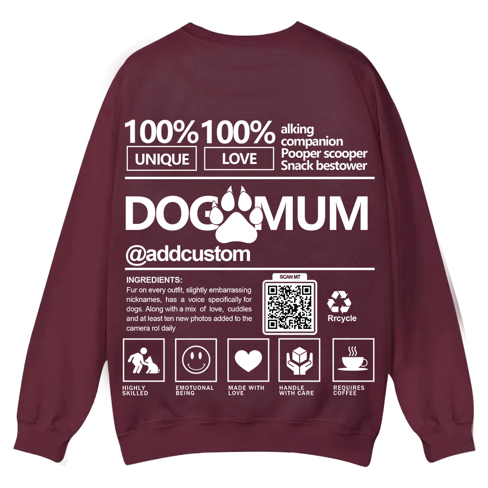 Dog Mum  Addcustom QR Code Name Unisex Casual Crewneck Sweatshirt