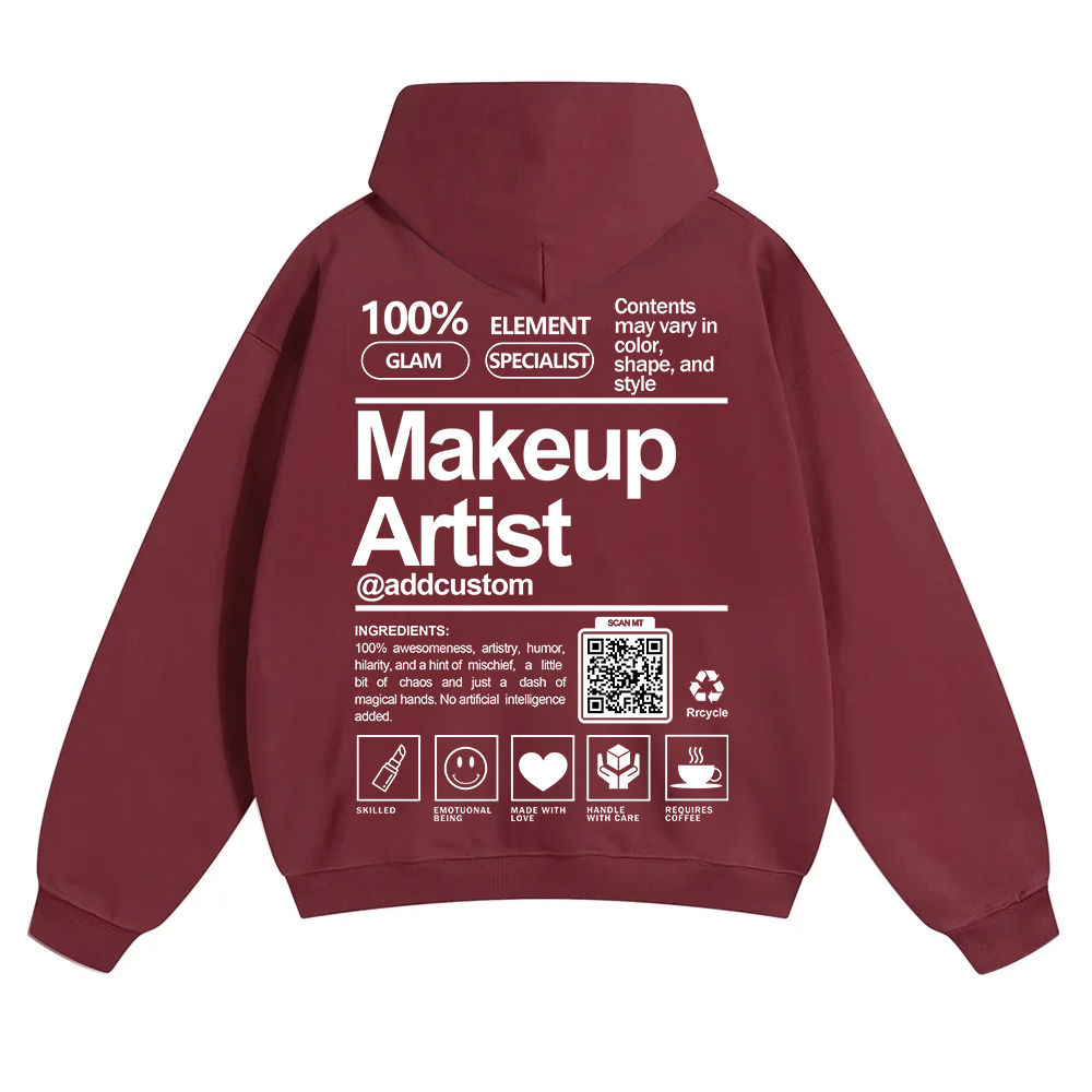 Wearishow Makeup Artist Addcustom QR Code Solid Color Hoodie