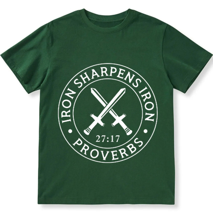 Iron Sharpens Iron PRVOERBS 27:17 Christian Unisex Fit Cotton T-Shirt wearishow