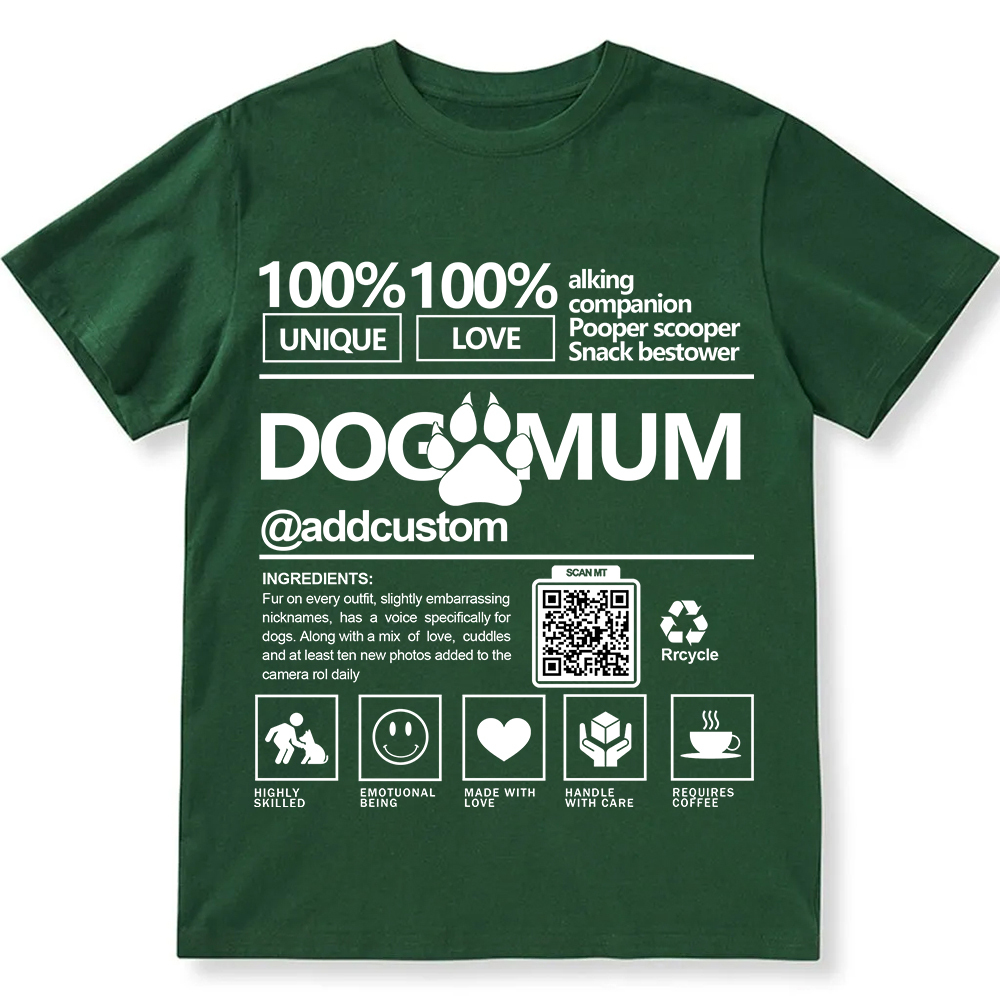 Dog Mum  Addcustom QR Code Name Unisex Fit Cotton T-Shirt wearishow