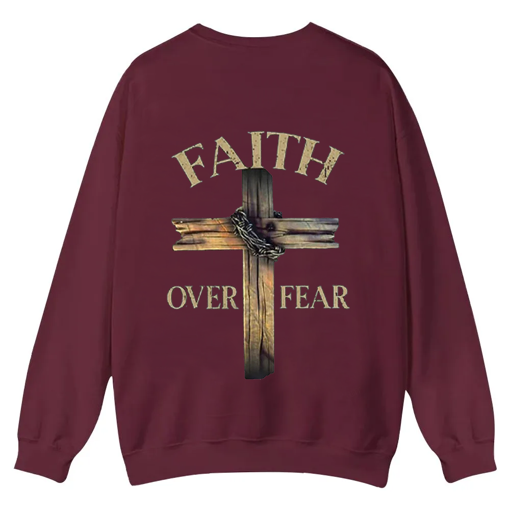 Faith Over Fear Cross Casual Crewneck Sweatshirt wearishow
