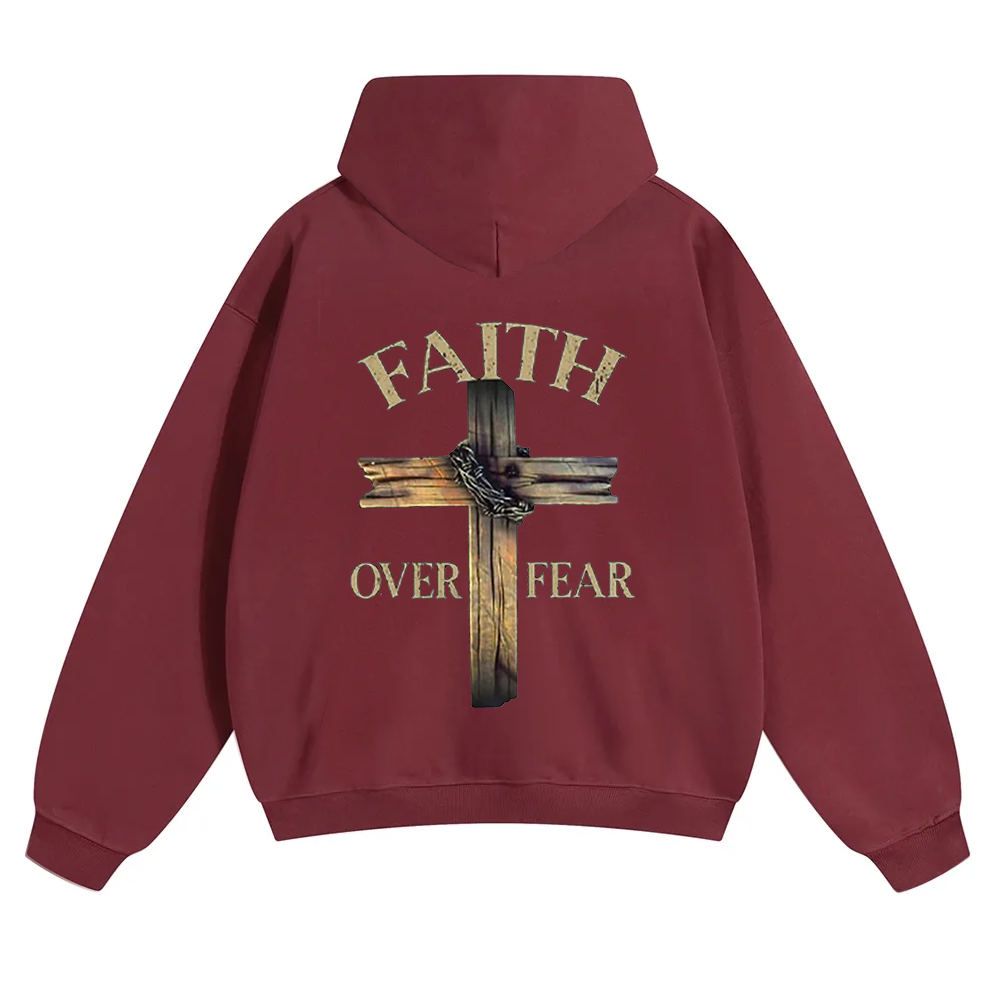 Faith Over Fear Cross Unisex Solid Color Hoodie wearishow