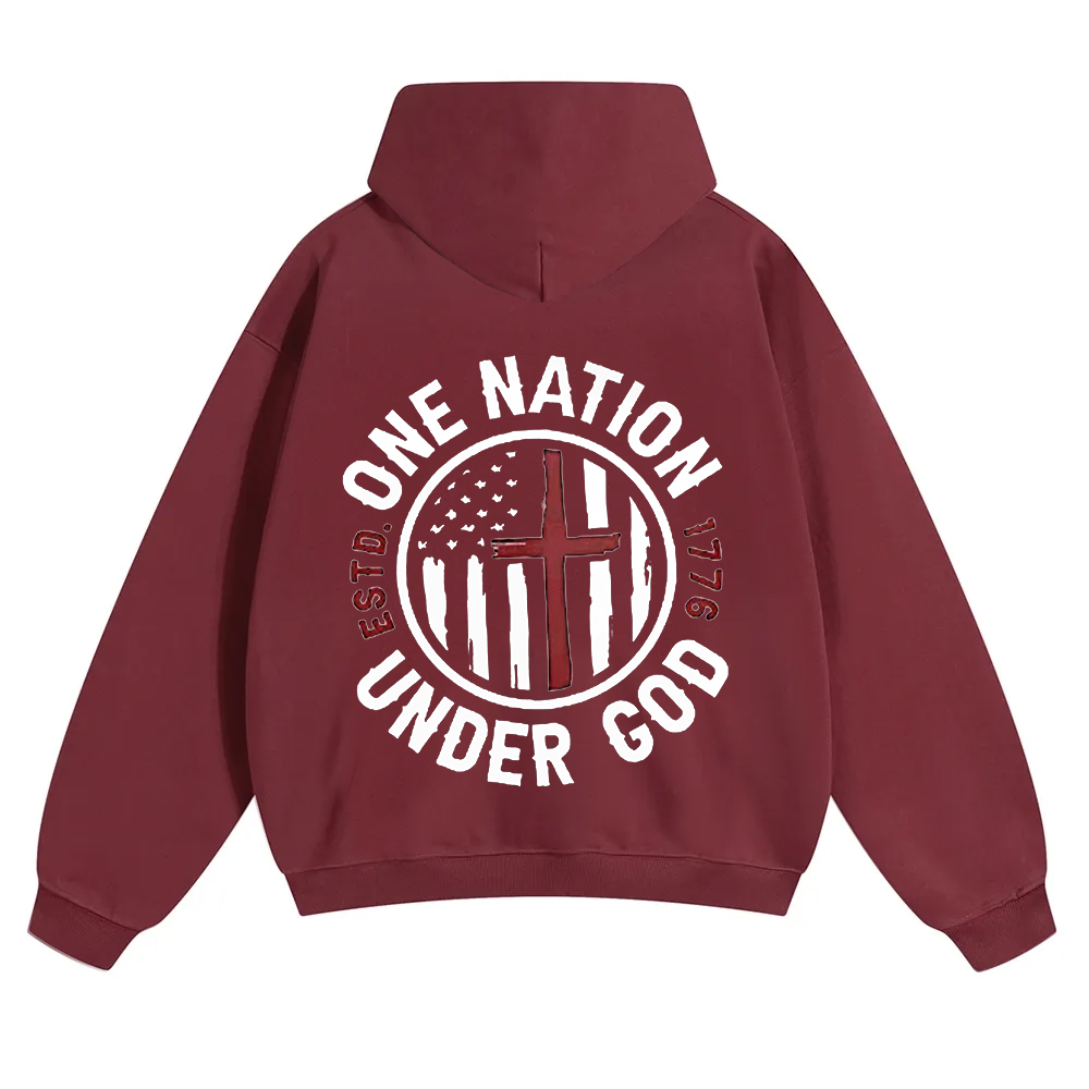 One Nation Under God ESTD 1776 Unisex Solid Color Hoodie wearishow