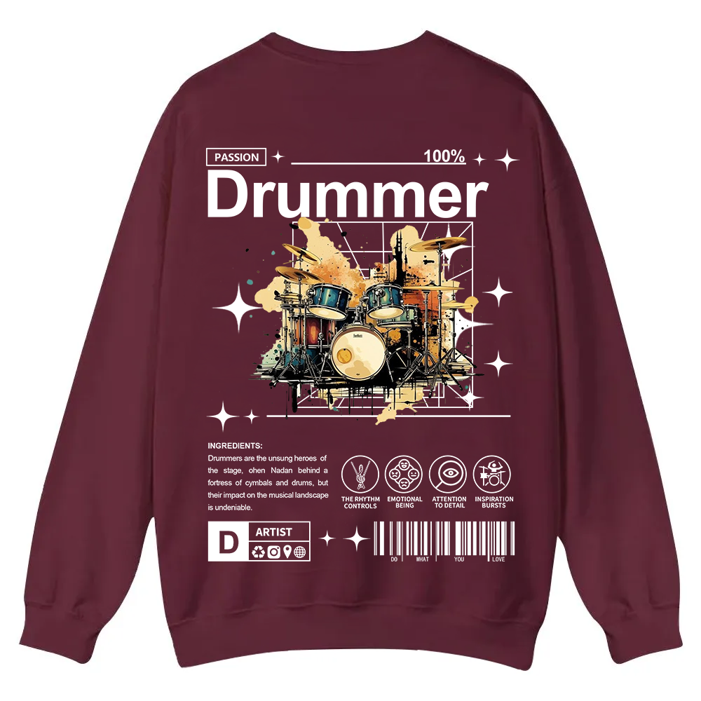 Drummer Casual Crewneck Sweatshirt wearishow