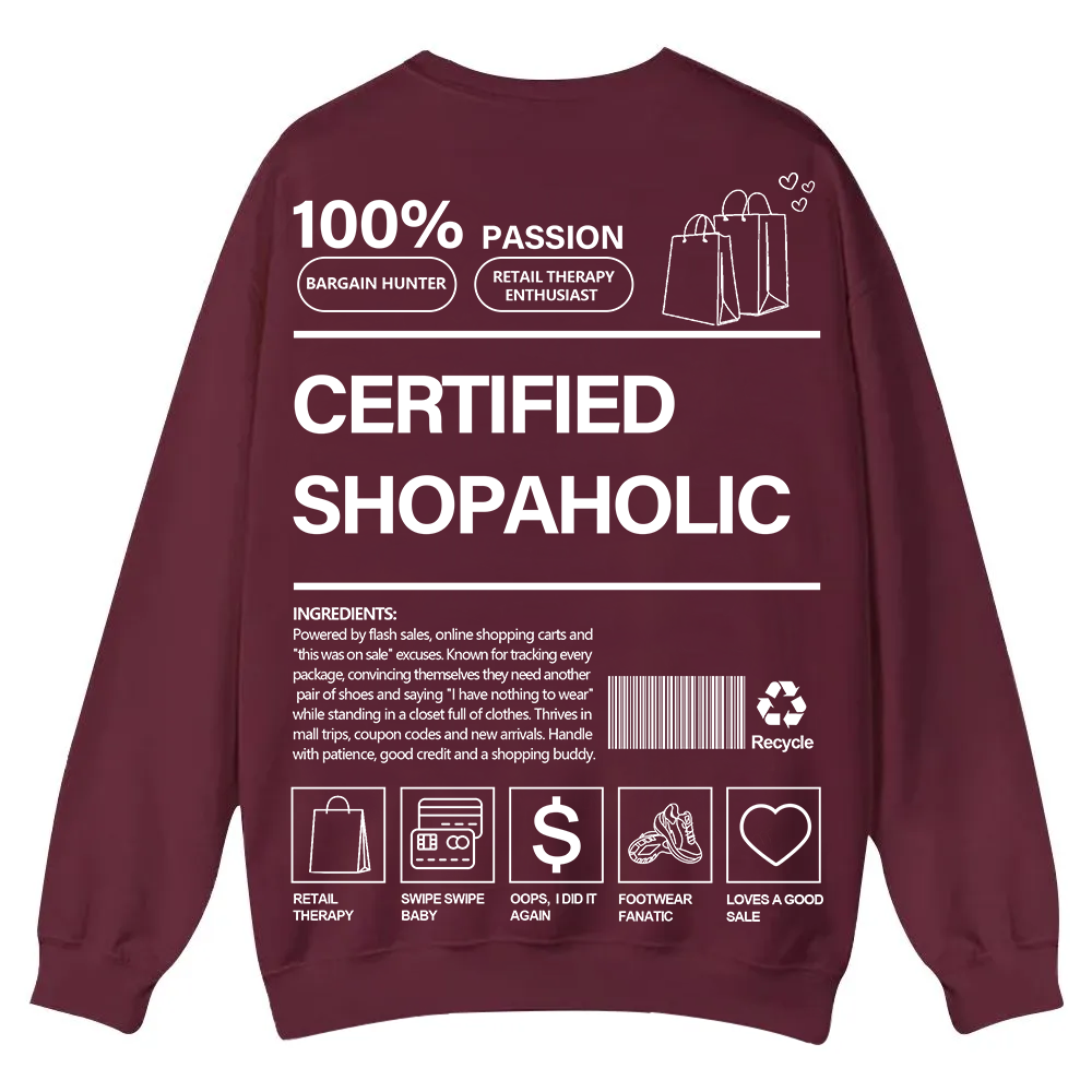Certified Shopaholic Casual Crewneck Sweatshirt wearishow