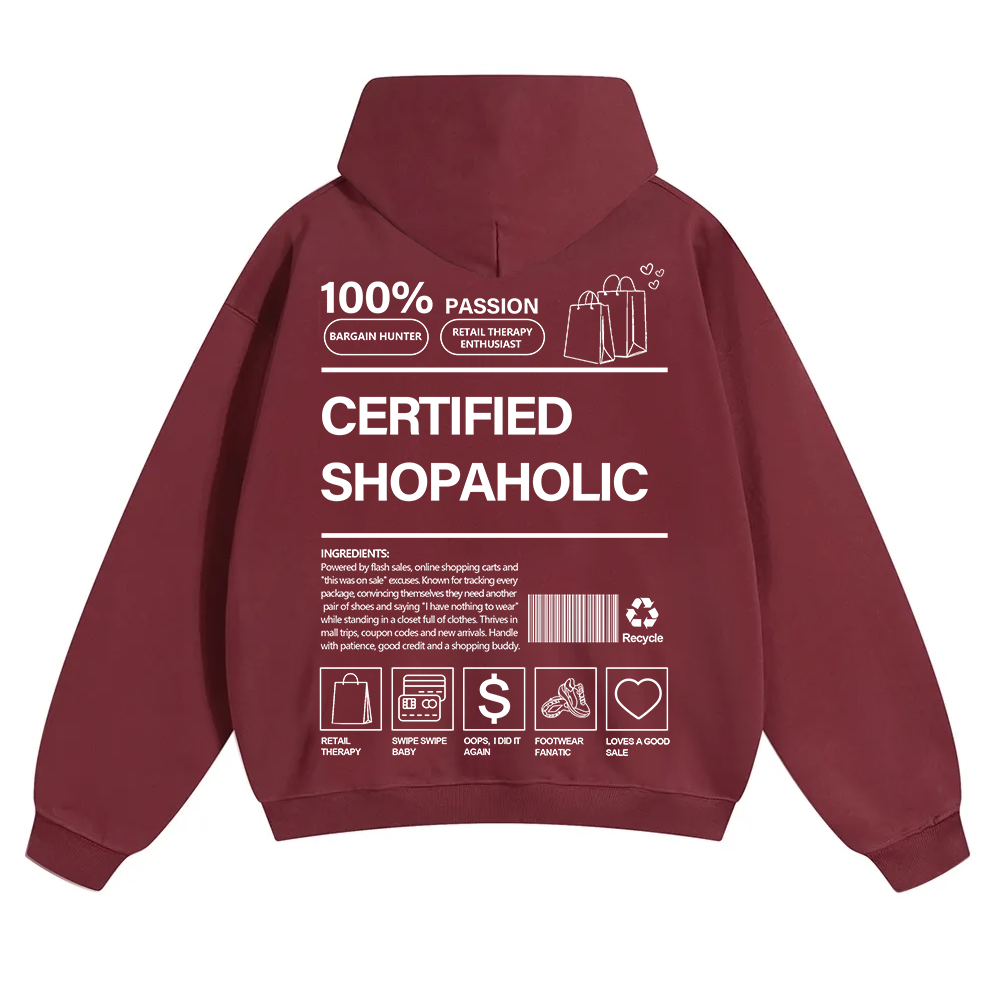 Certified Shopaholic Unisex Solid Color Hoodie wearishow