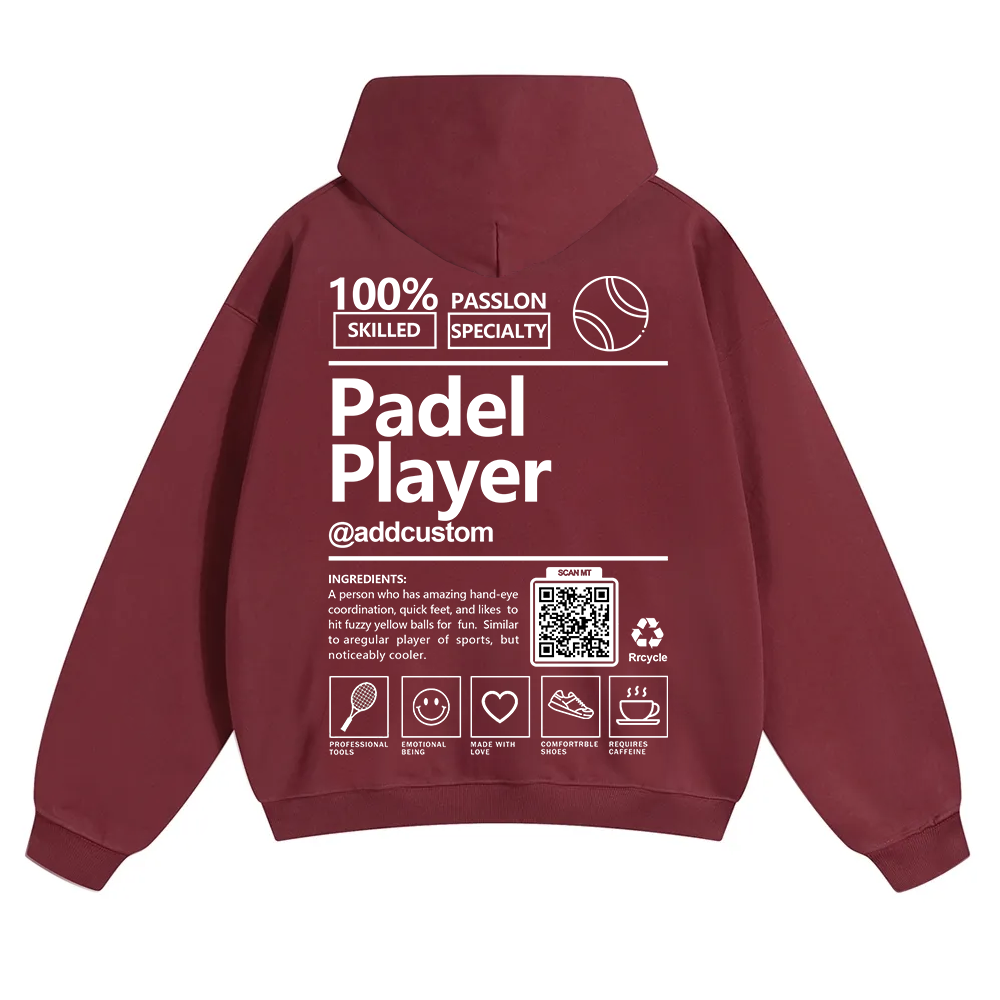 Padel player Addcustom QR Code Solid Color Hoodie wearishow