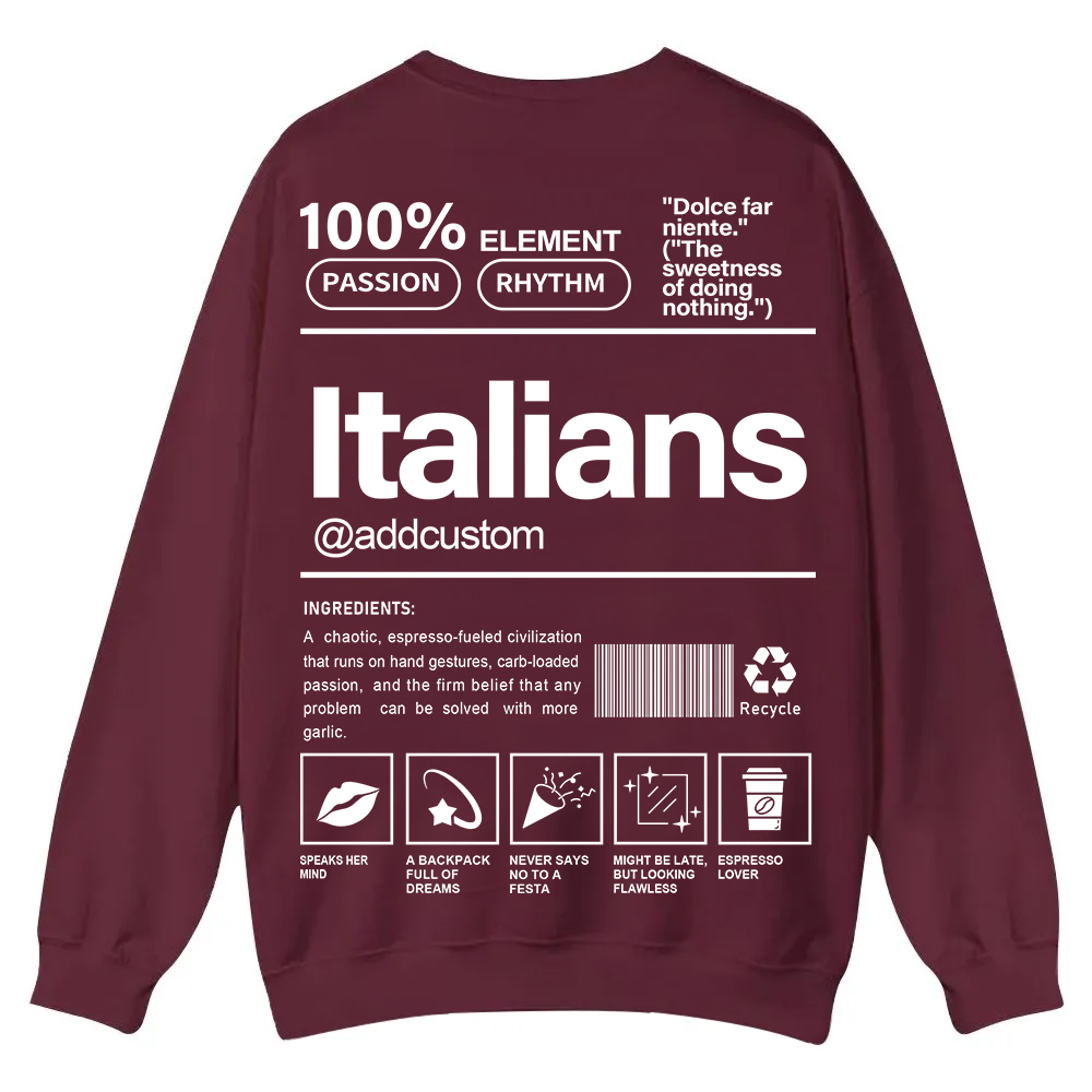 Italians Addcustom Unisex Fit  Casual Crewneck Sweatshirt wearishow