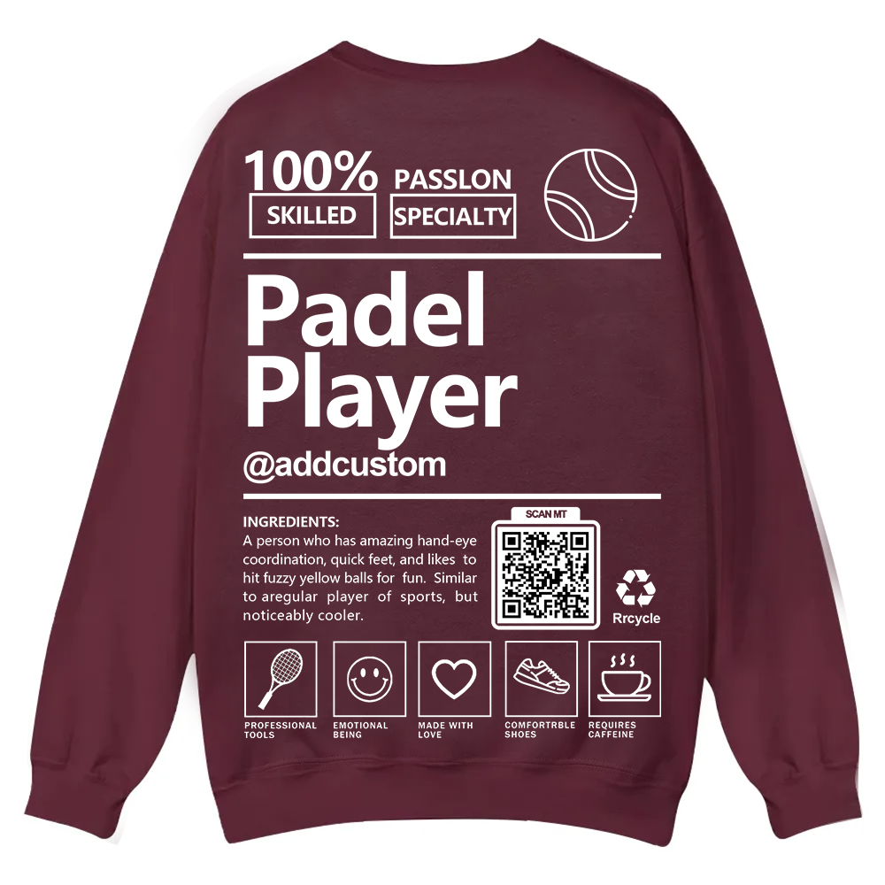 Padel player Addcustom QR Code Casual Crewneck Sweatshirt wearishow