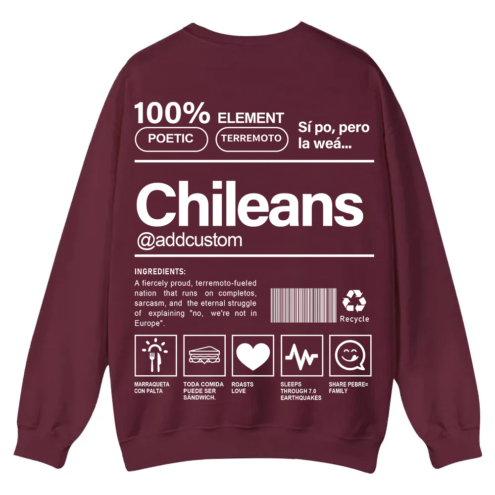 Chileans Addcustom Unisex Fit  Casual Crewneck Sweatshirt wearishow