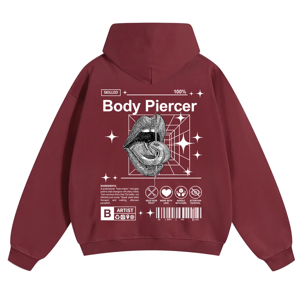 Body Piercer Casual Unisex Solid Color Hoodie wearishow