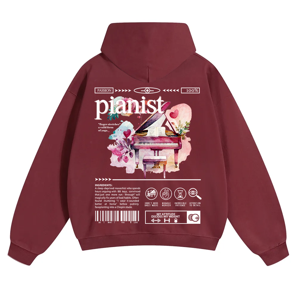 Pianist Unisex Solid Color Hoodie wearishow