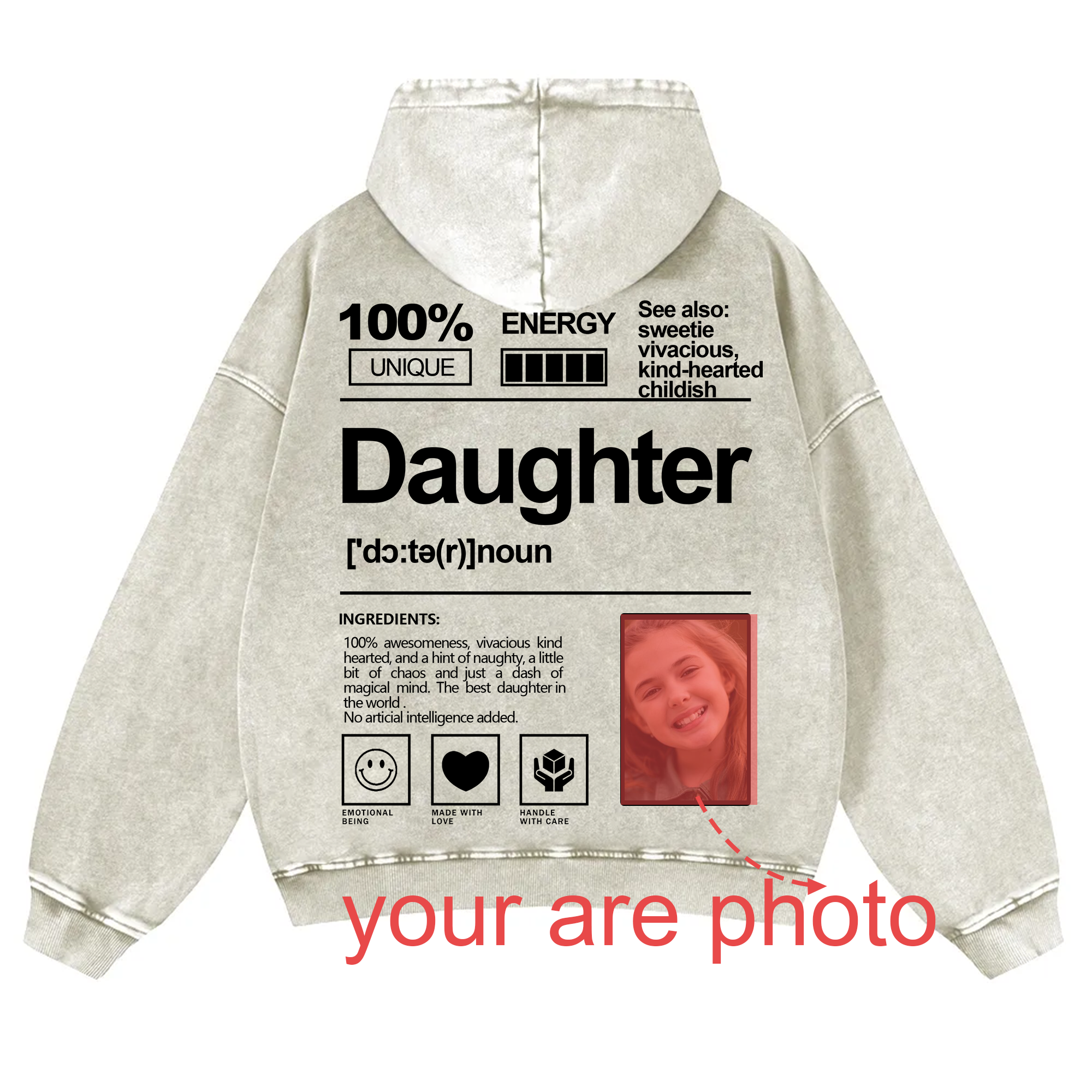 Addcustom Photo Daughter Vintage Washed Hoodie