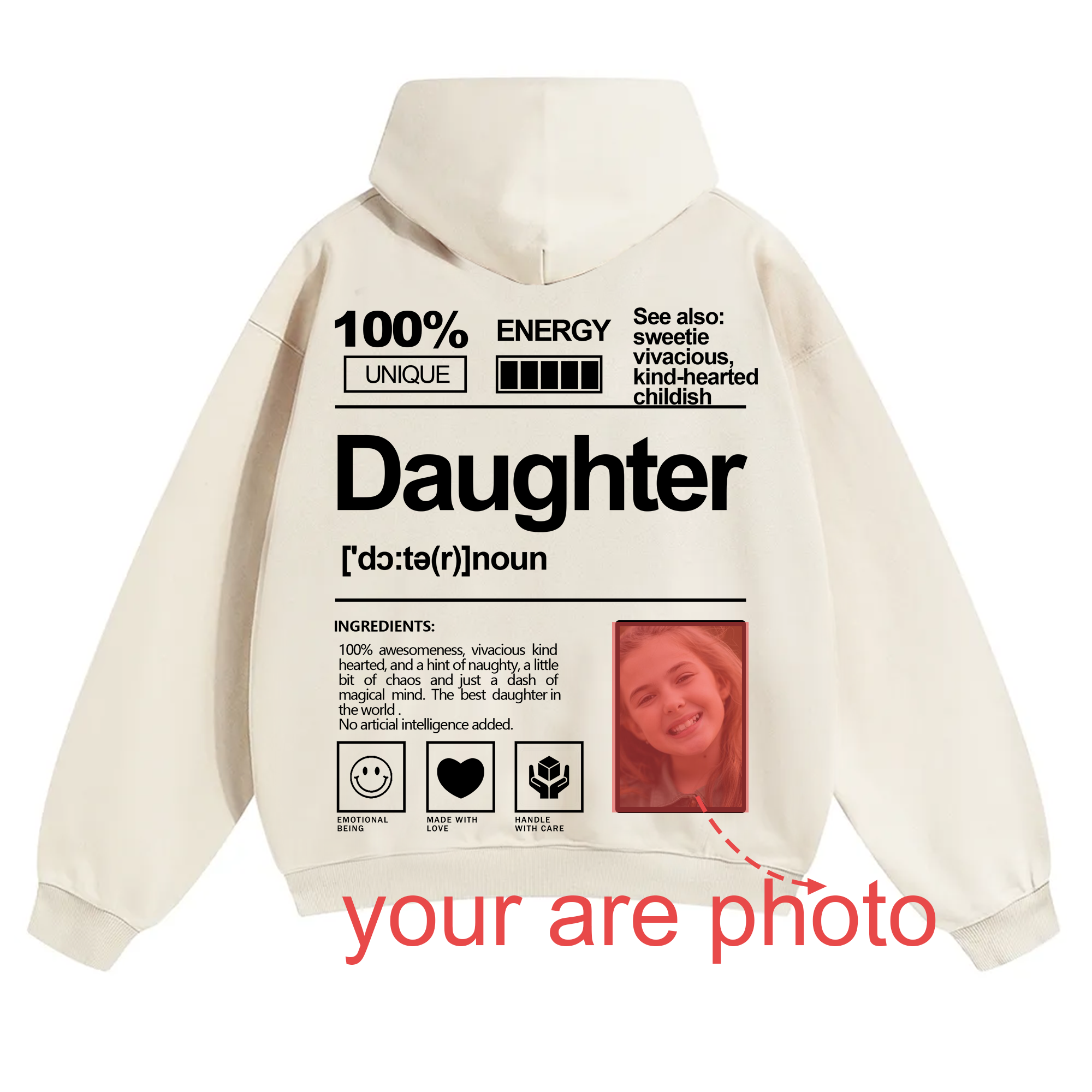 Addcustom Photo Daughter Solid Color Hoodie