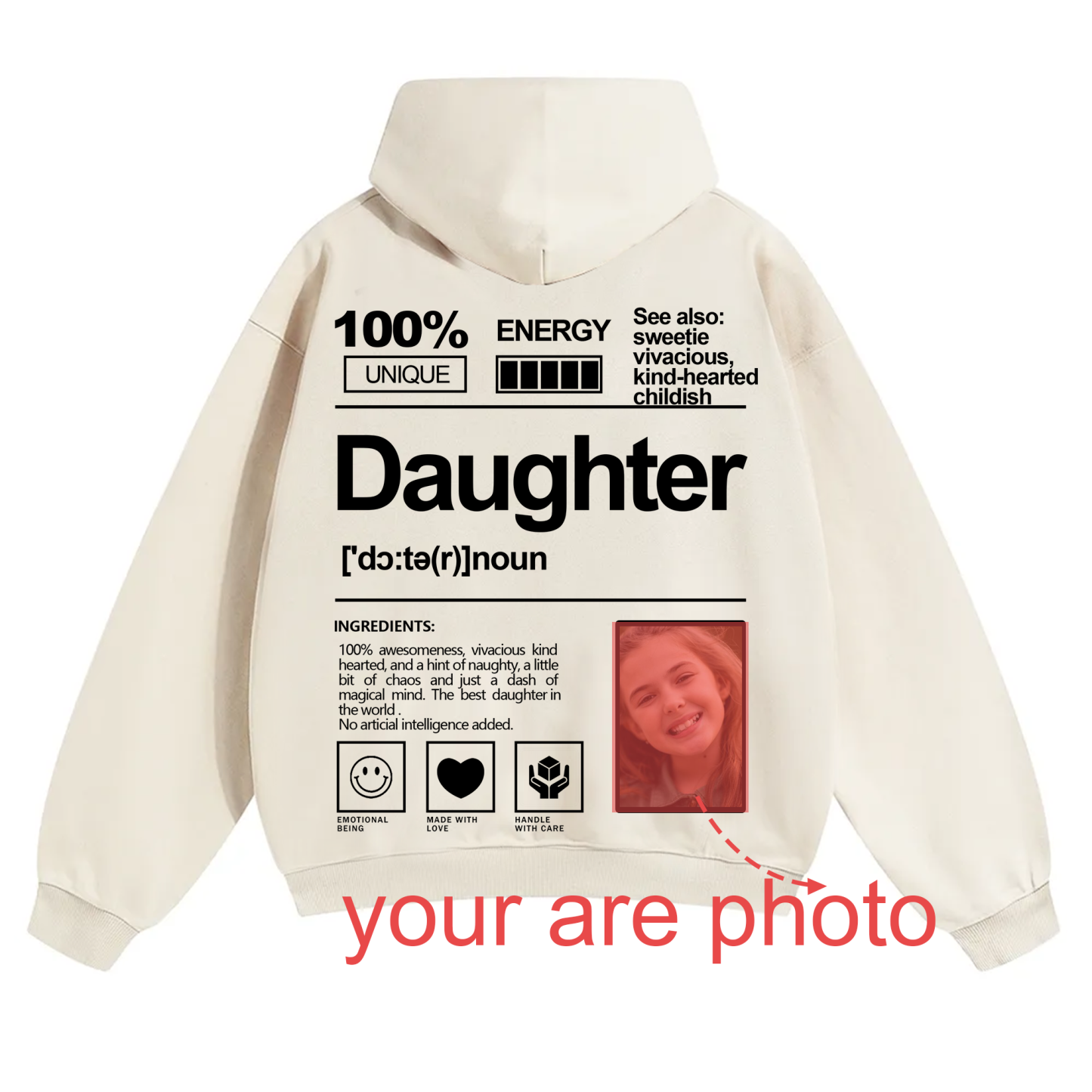 Addcustom Photo Daughter Solid Color Hoodie