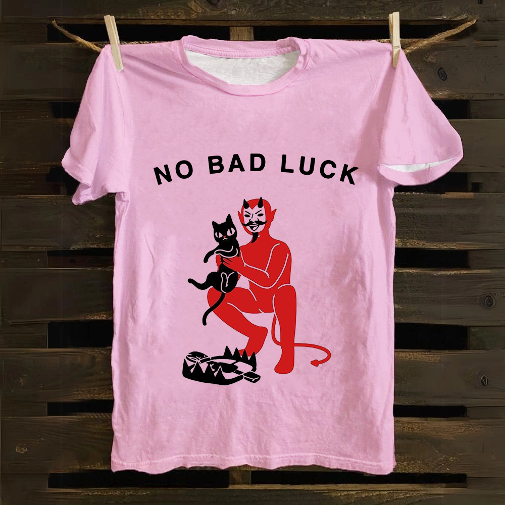 Unisex Cat No Bad Luck Print cotton T-Shirt