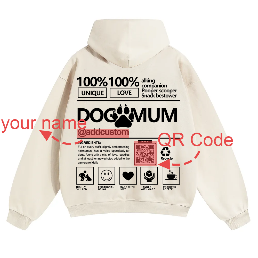 Dog Mum  Addcustom QR Code Name Solid Color Hoodie